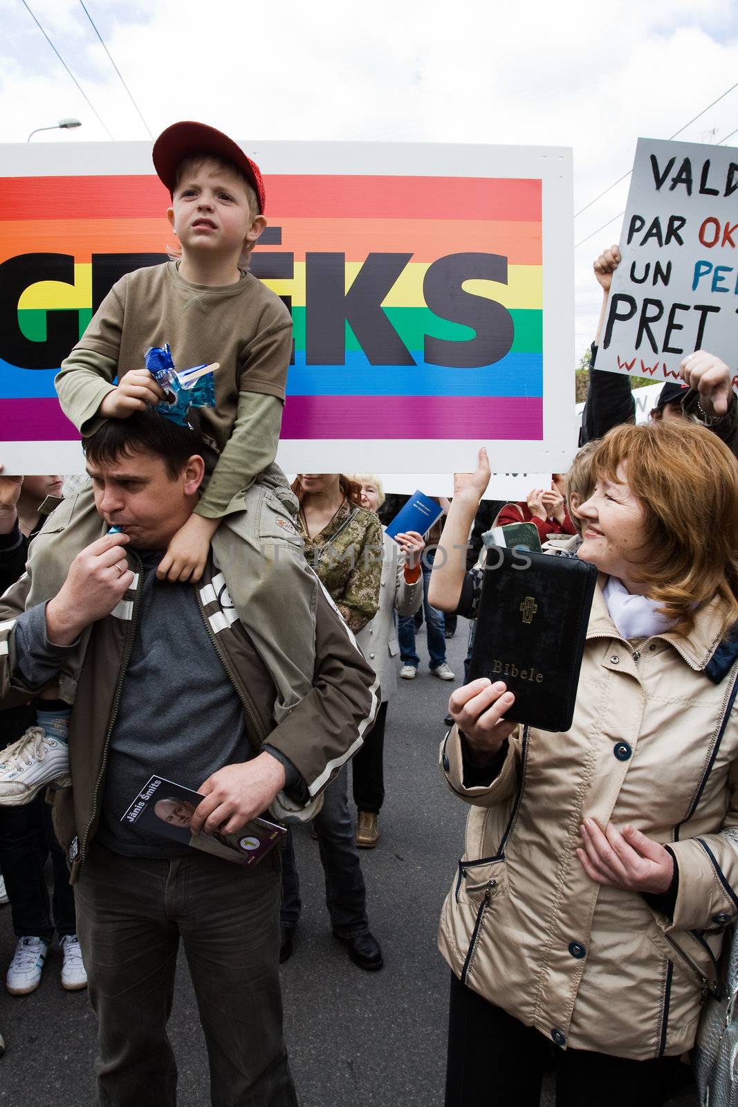 RIGA, LATVIA, MAY 16, 2009: Protestors against Baltic Gay Pride 2009