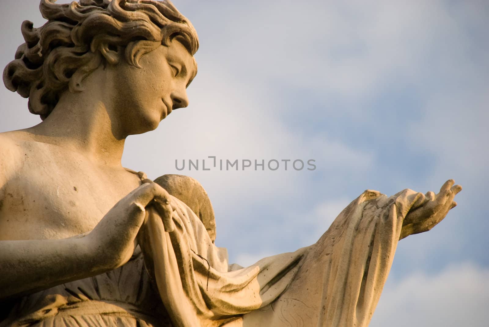 Angel with the Sudarium (Veronicas Veil). Situated on the bridge of Castel Sant'Angelo, Rome Italy. XV Century.