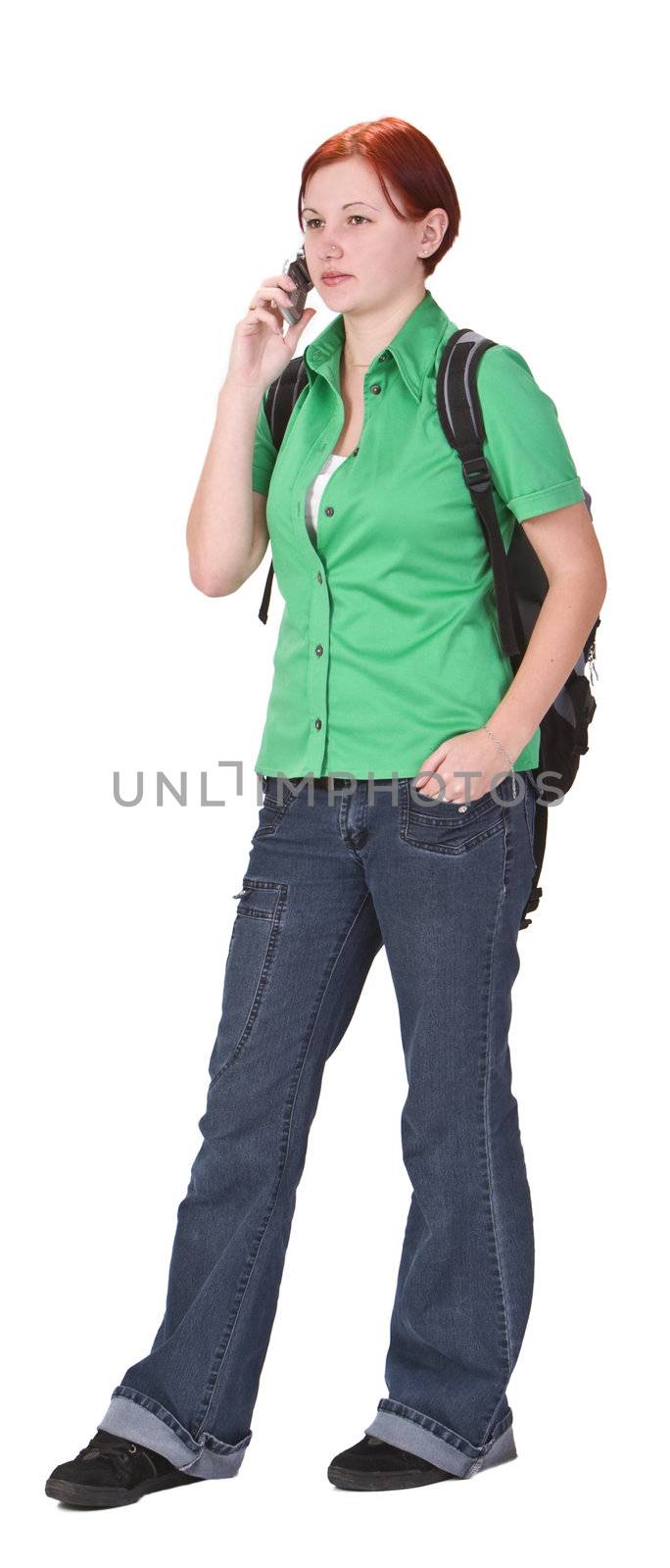 Young teenage girl talking on a mobile phone. Shot with Canon 70-200mm f/2.8L IS USM