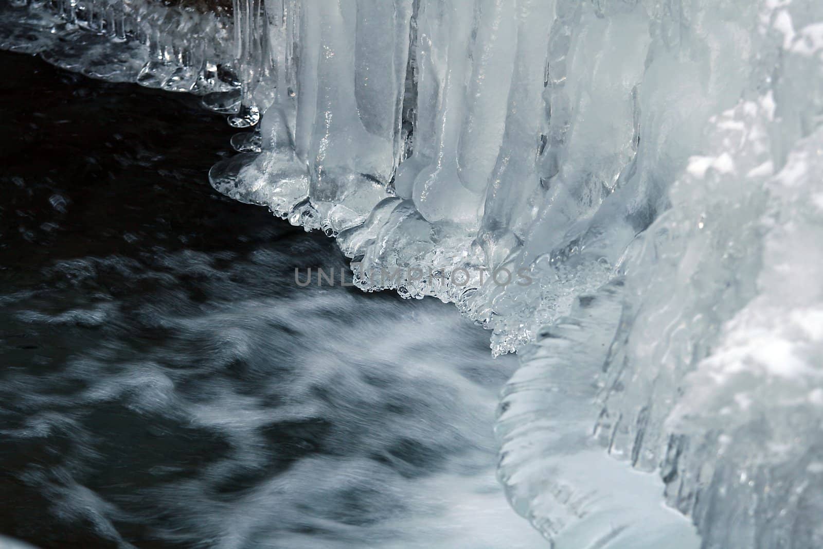 Detail view of ice formations in a river