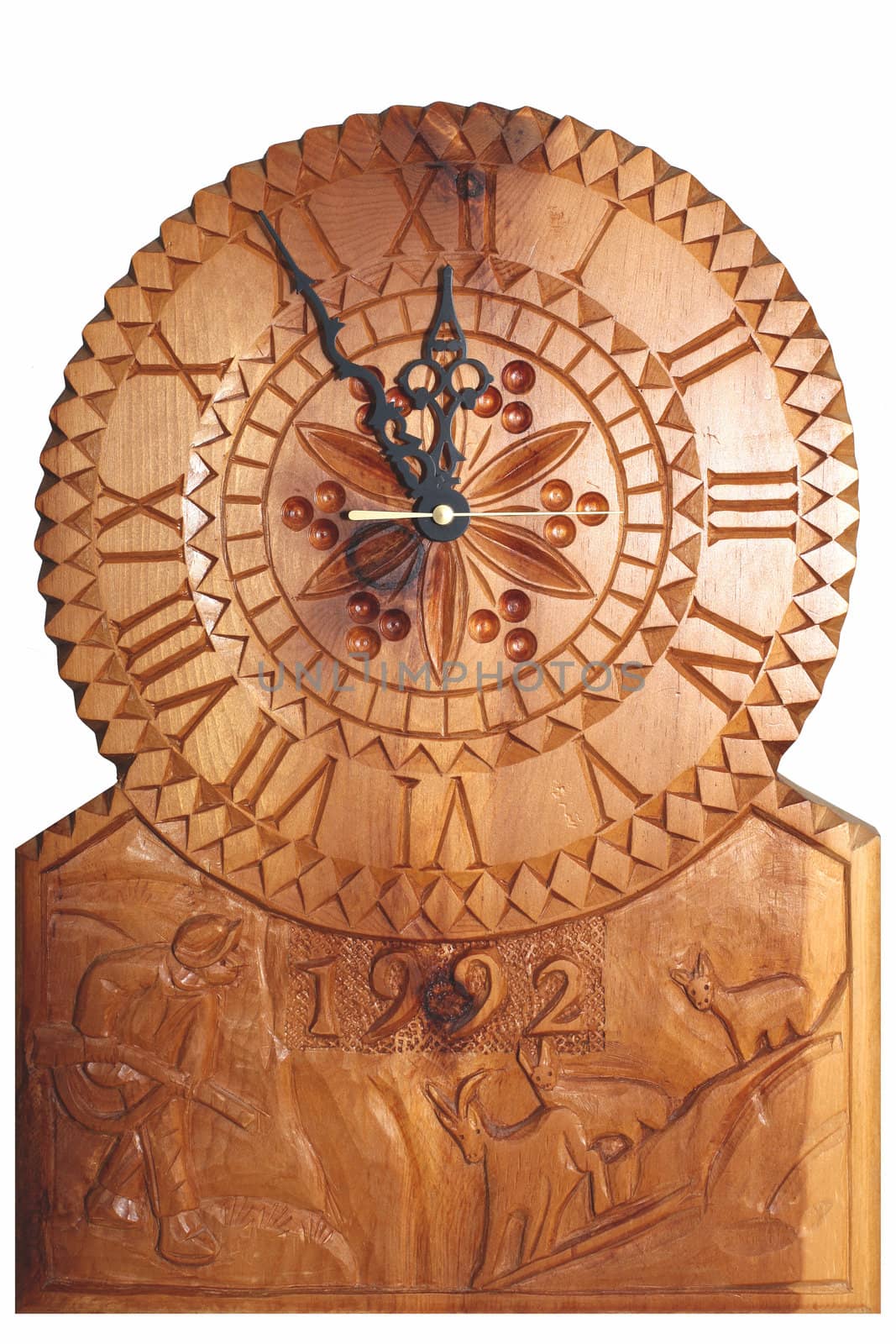 Clock carved on wood by monner
