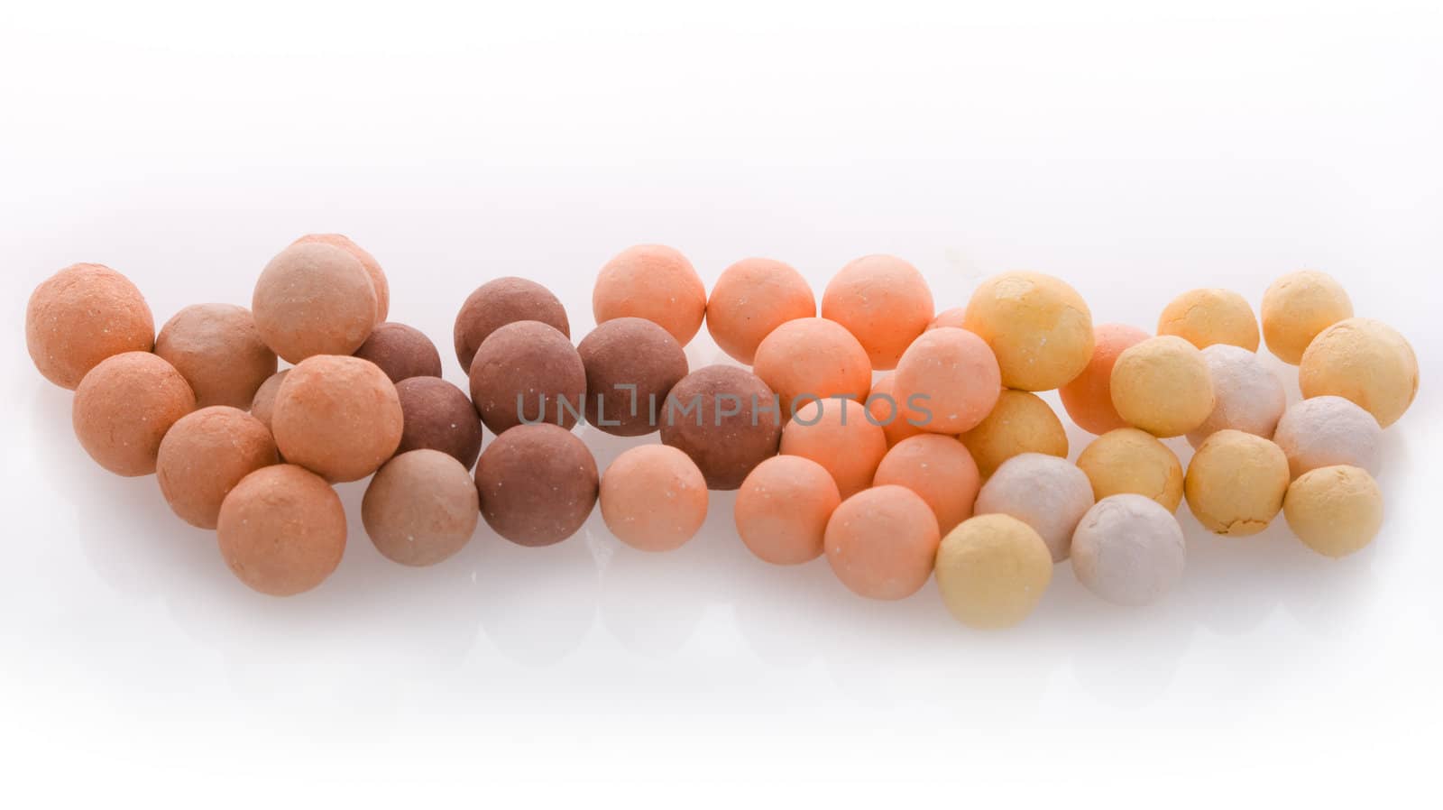 Close-up of face powder balls on isolated background