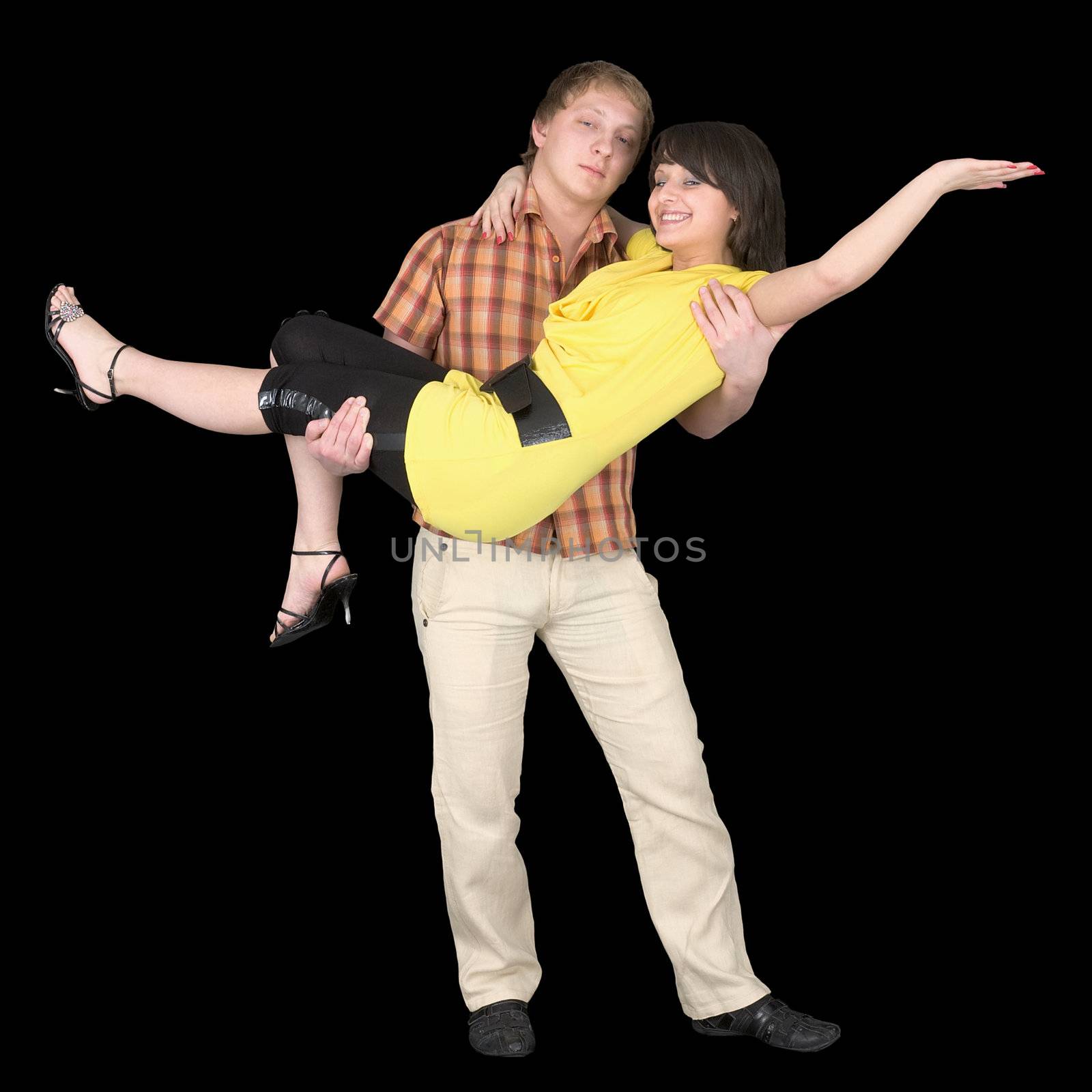 The young man holds the girlfriend on hands