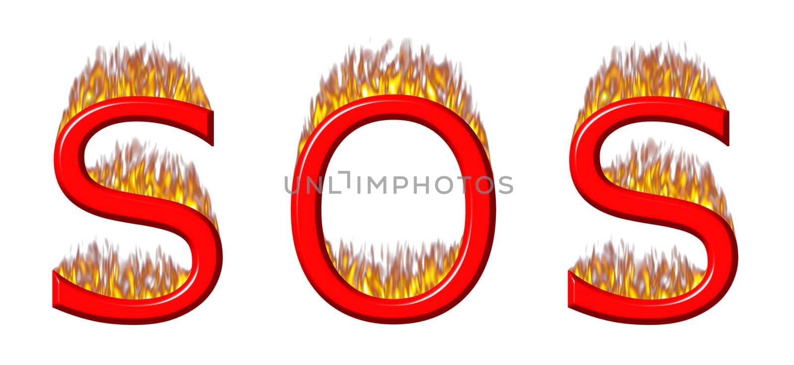 SOS on fire isolated in white