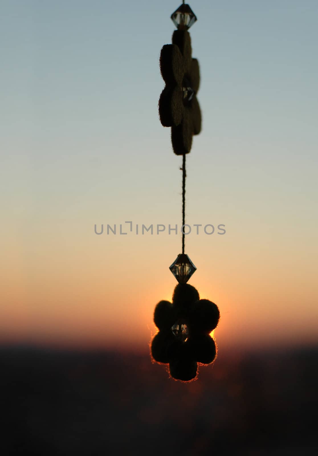 flower amulet silhouette, colorful sunset in background