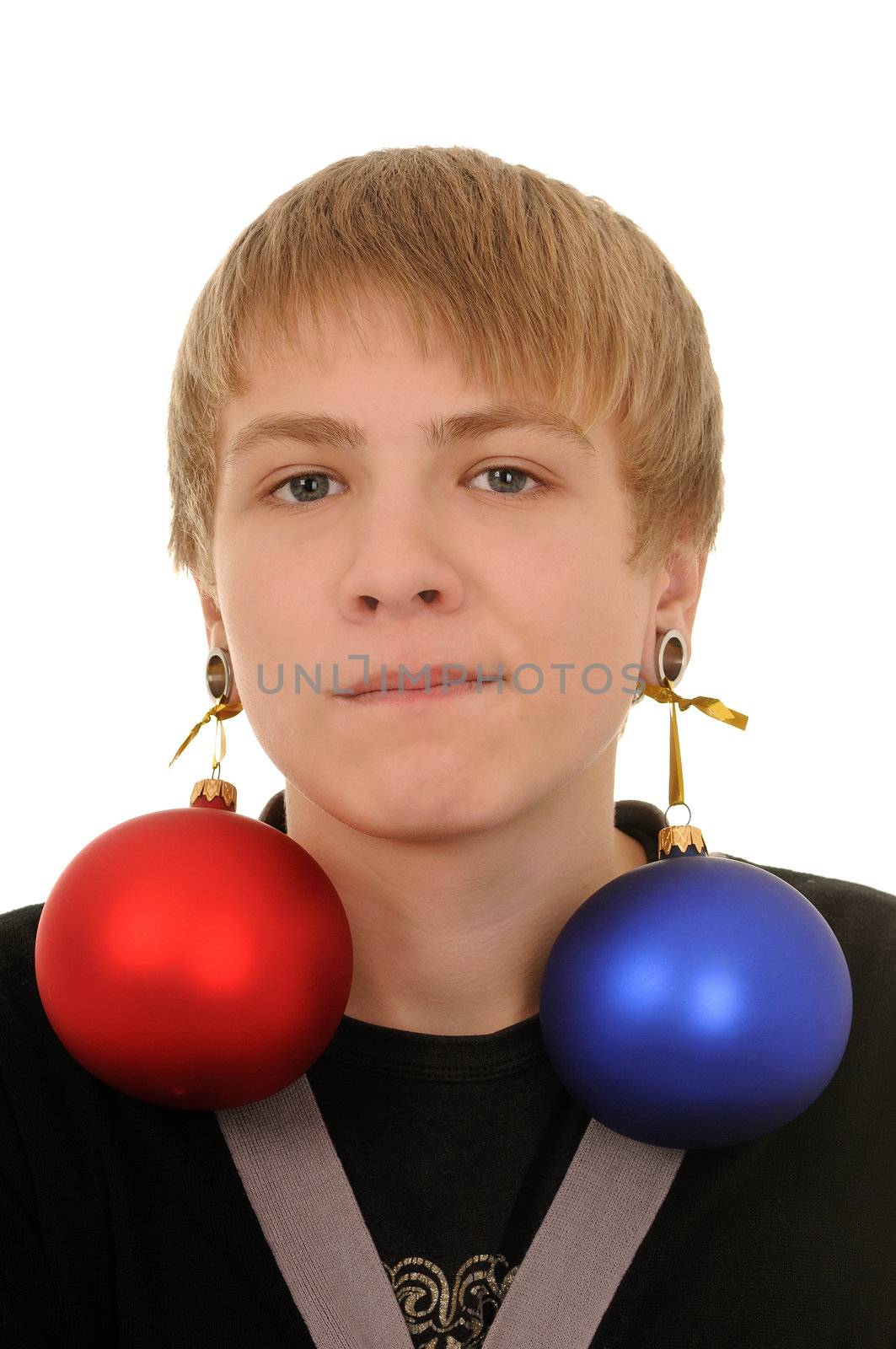 teenager with christmas decoration by uriy2007