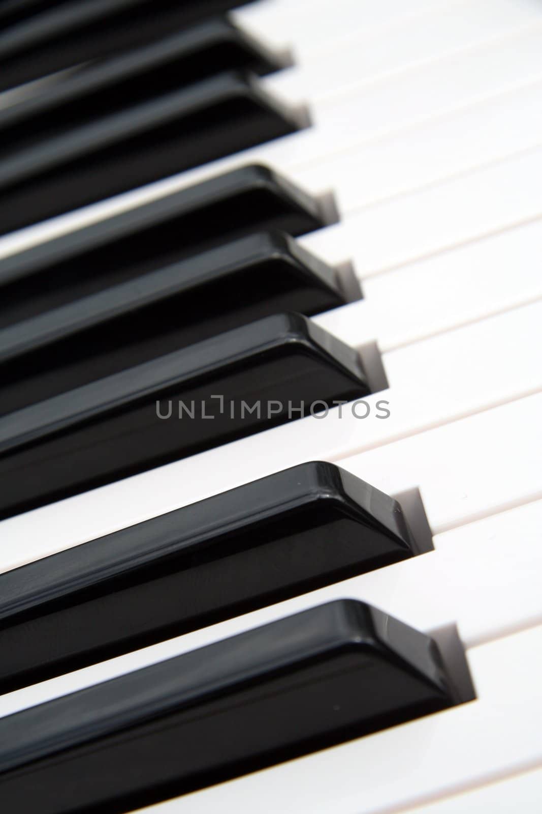 detail photo of black and white piano keys, tilted