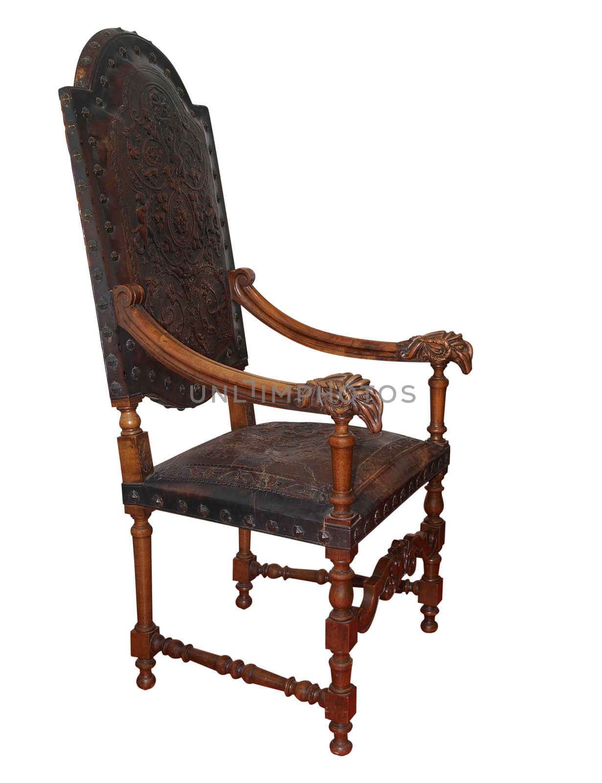 Ornate Antique Leather Chair isolated with clipping path
      