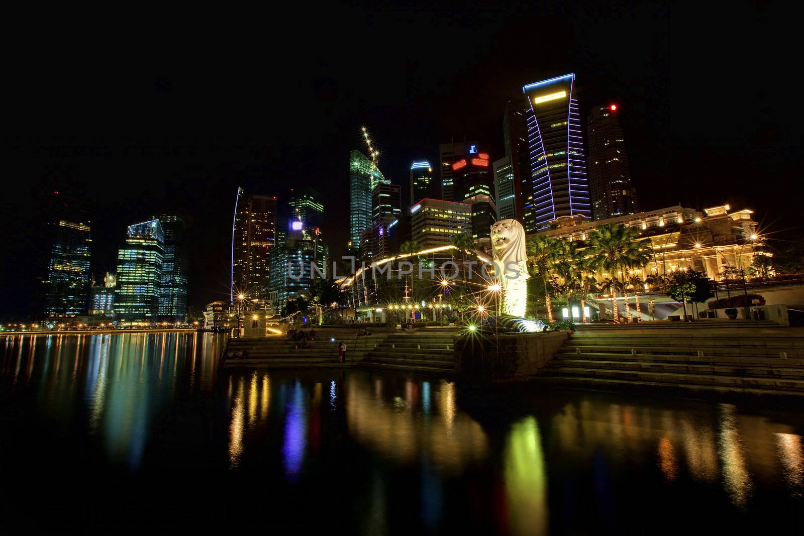 Night scene of financial district,Singapore. From the river.