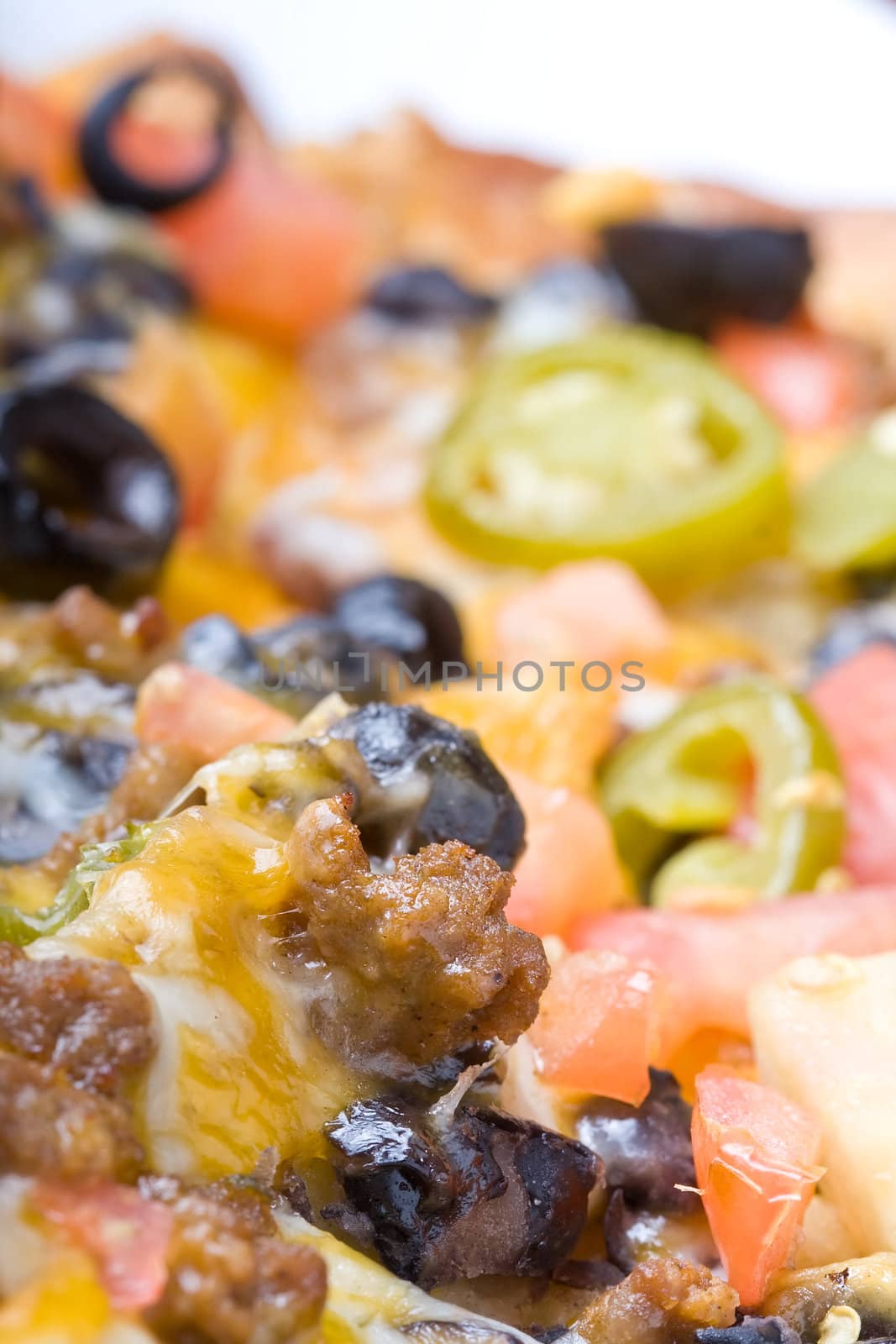 plate of nachos shot close up nice detail of the freshly cooked vegetables