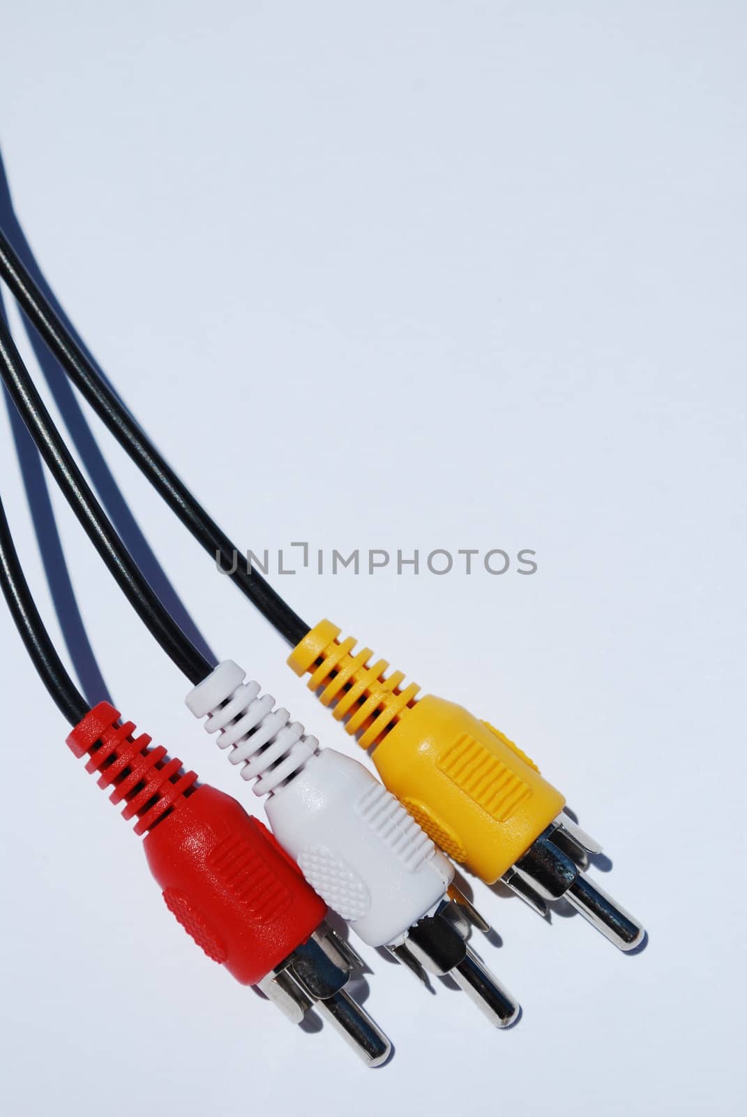 video and audio cables on white background