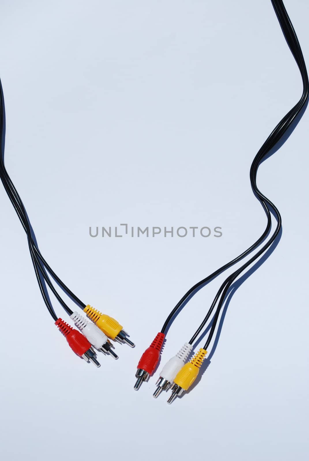 video and audio cables on white background