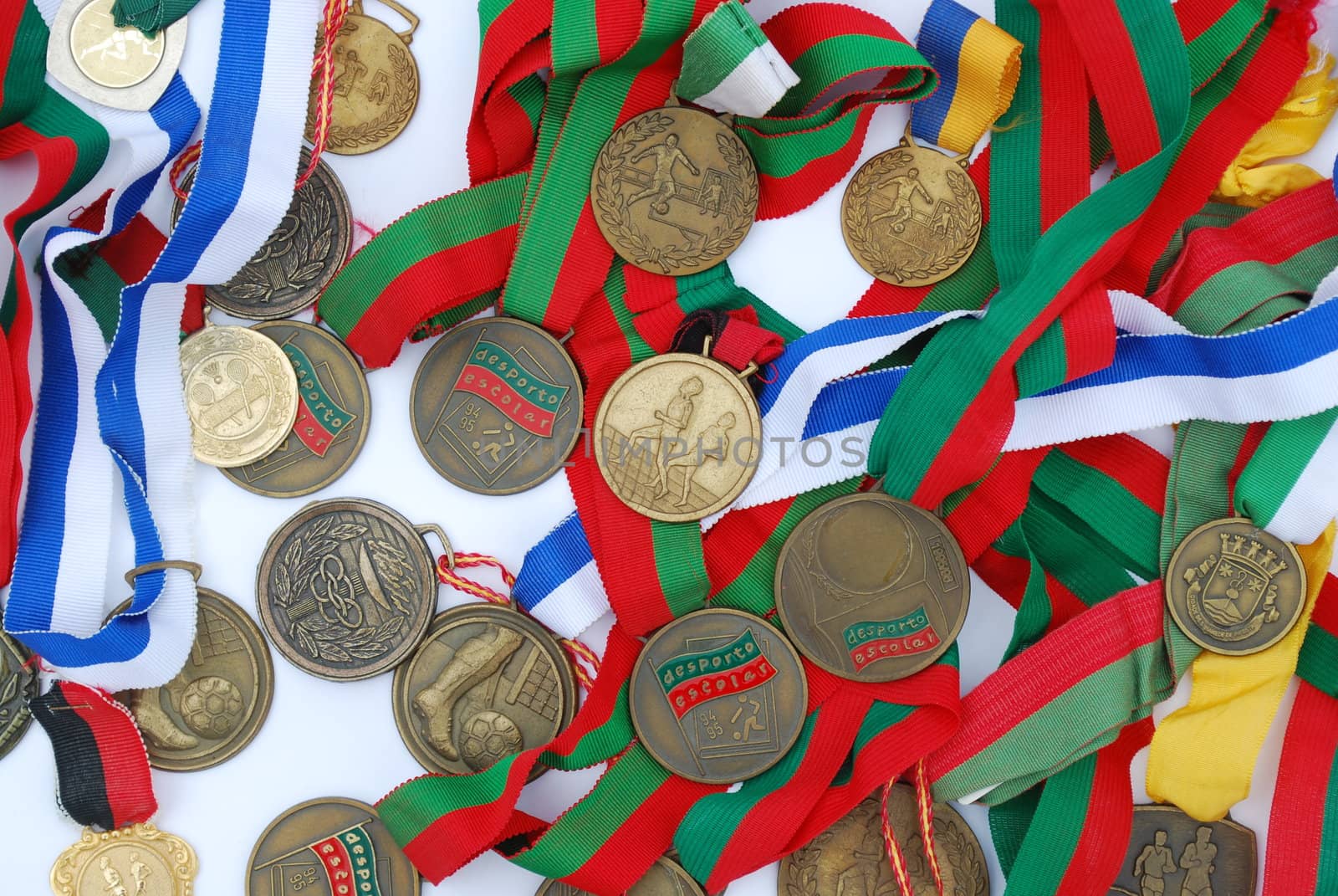 photo of a collection of medal awards from a sport competition