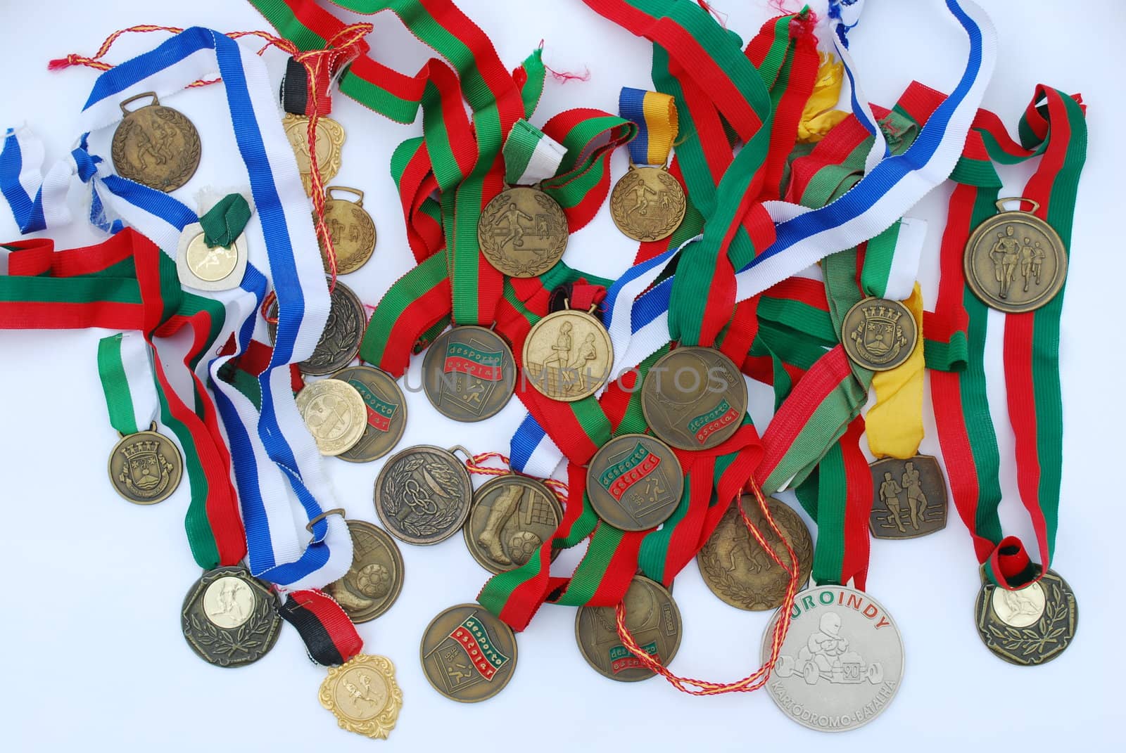 photo of a collection of medal awards from a sport competition