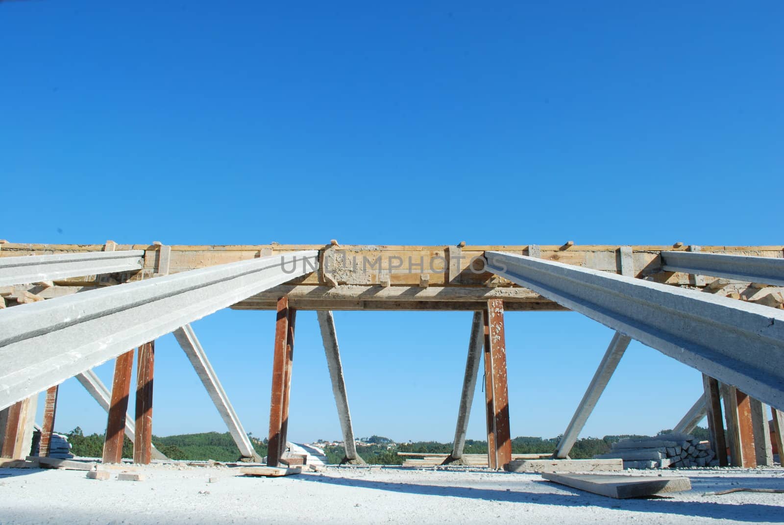 framework of house roof under construction