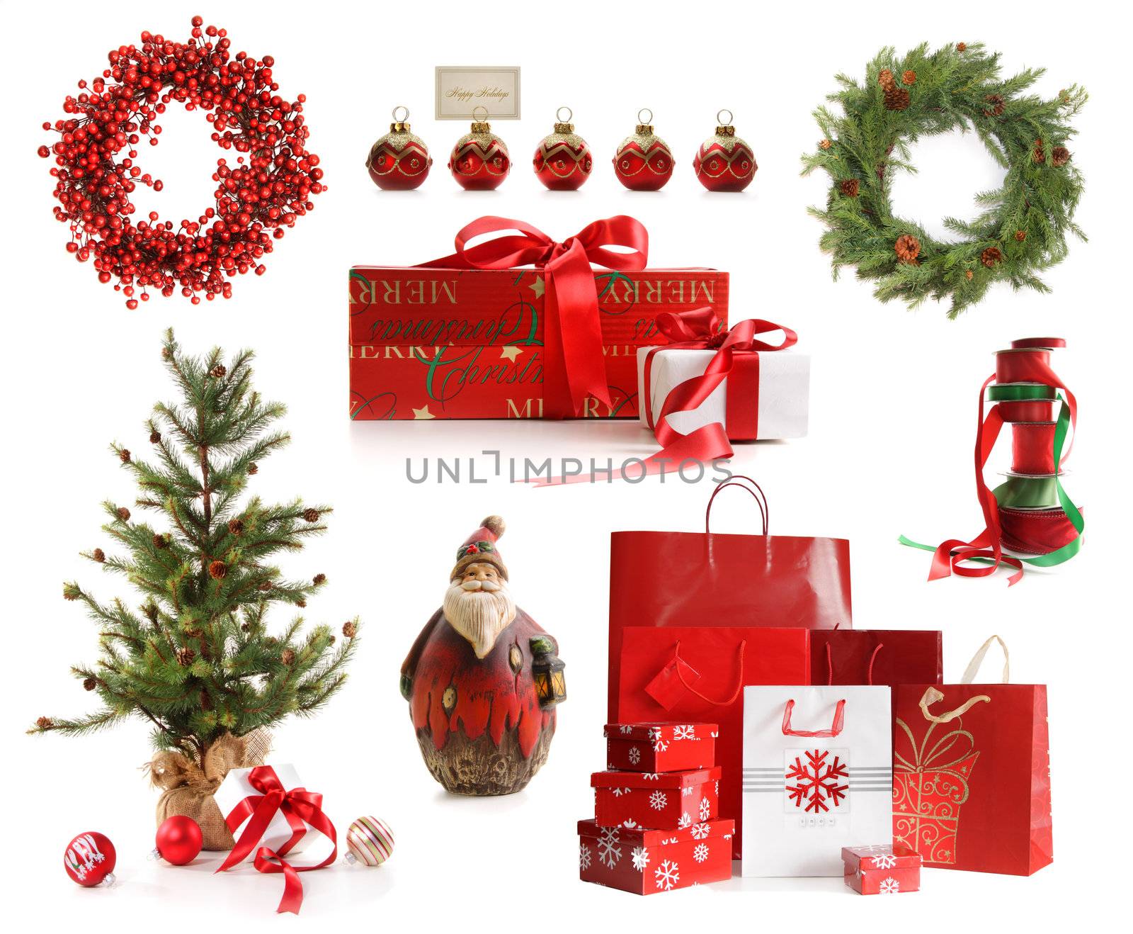 Group of Christmas objects isolated on white background