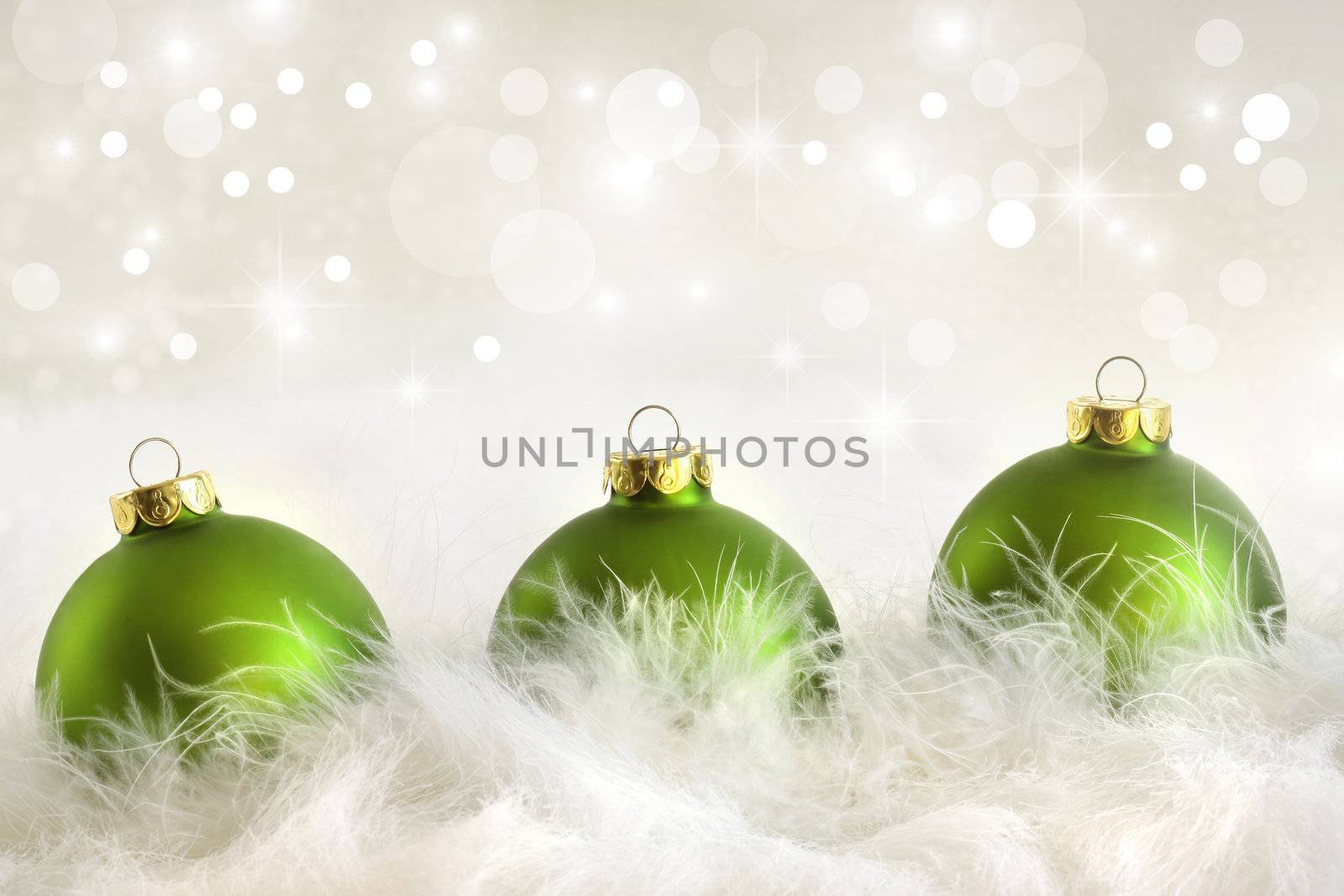 Green christmas balls with holiday background by Sandralise