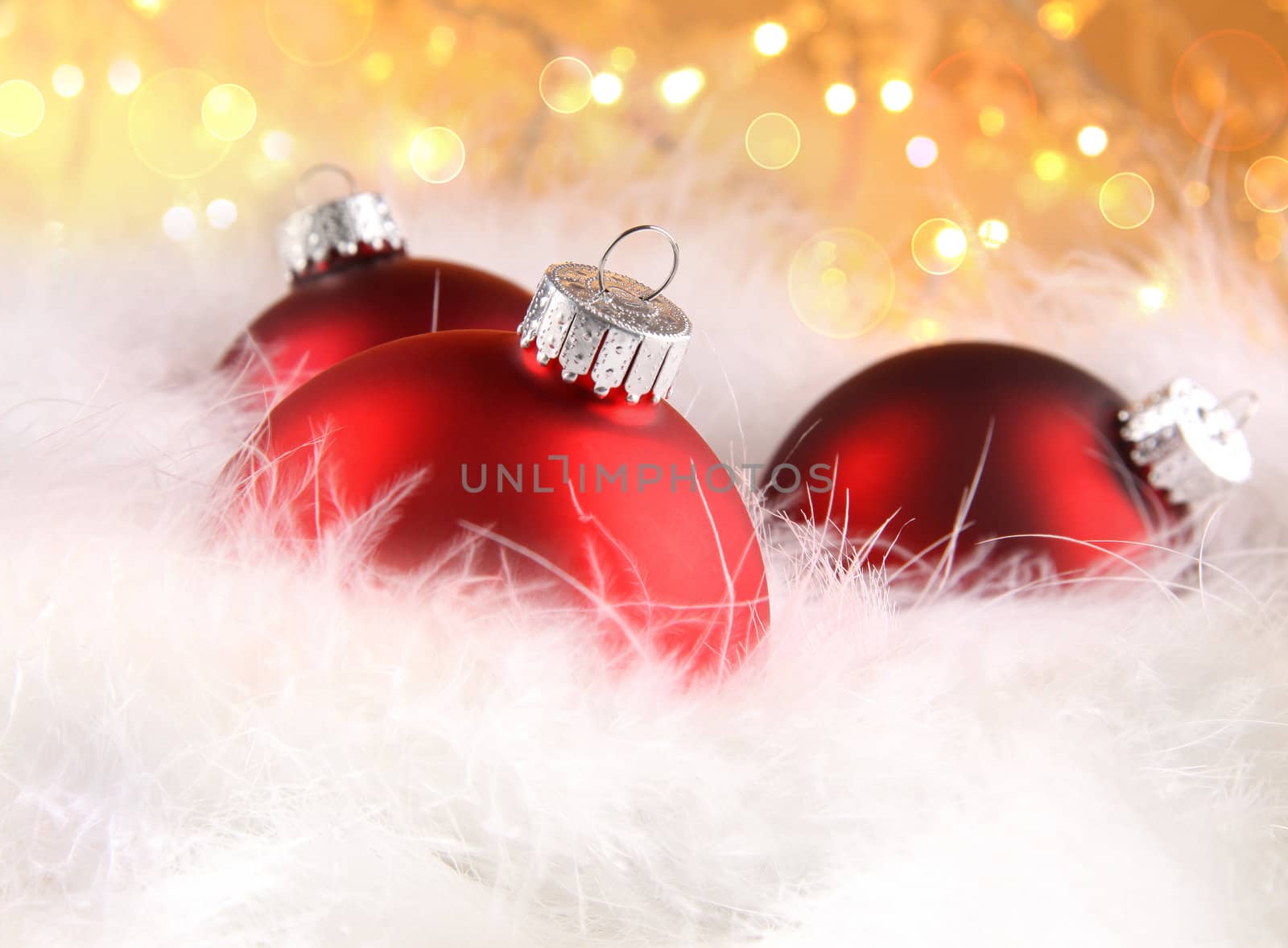 Red christmas balls with abstract holiday background