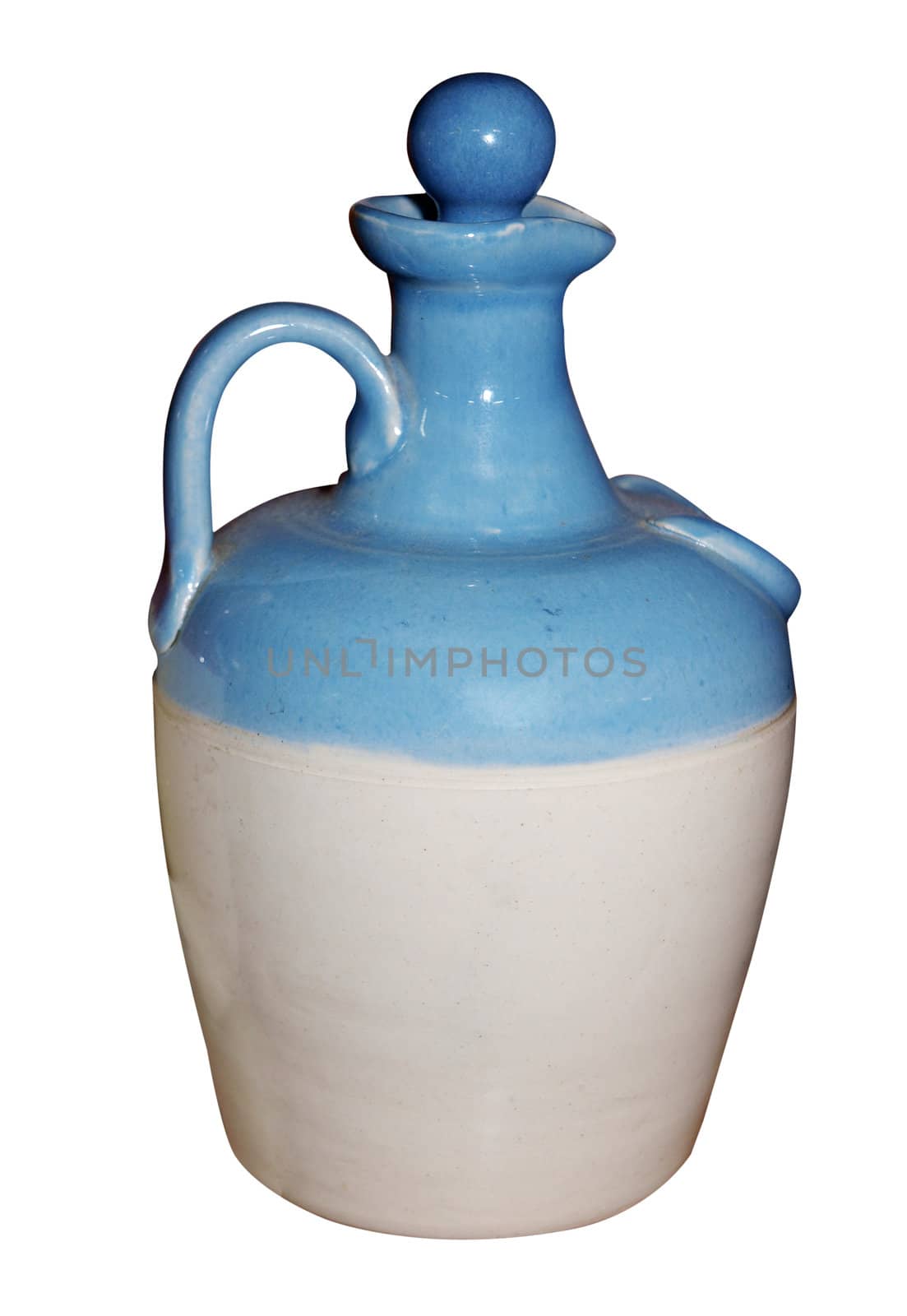 Antique Blue and White Stoneware Bottle isolated with clipping path         