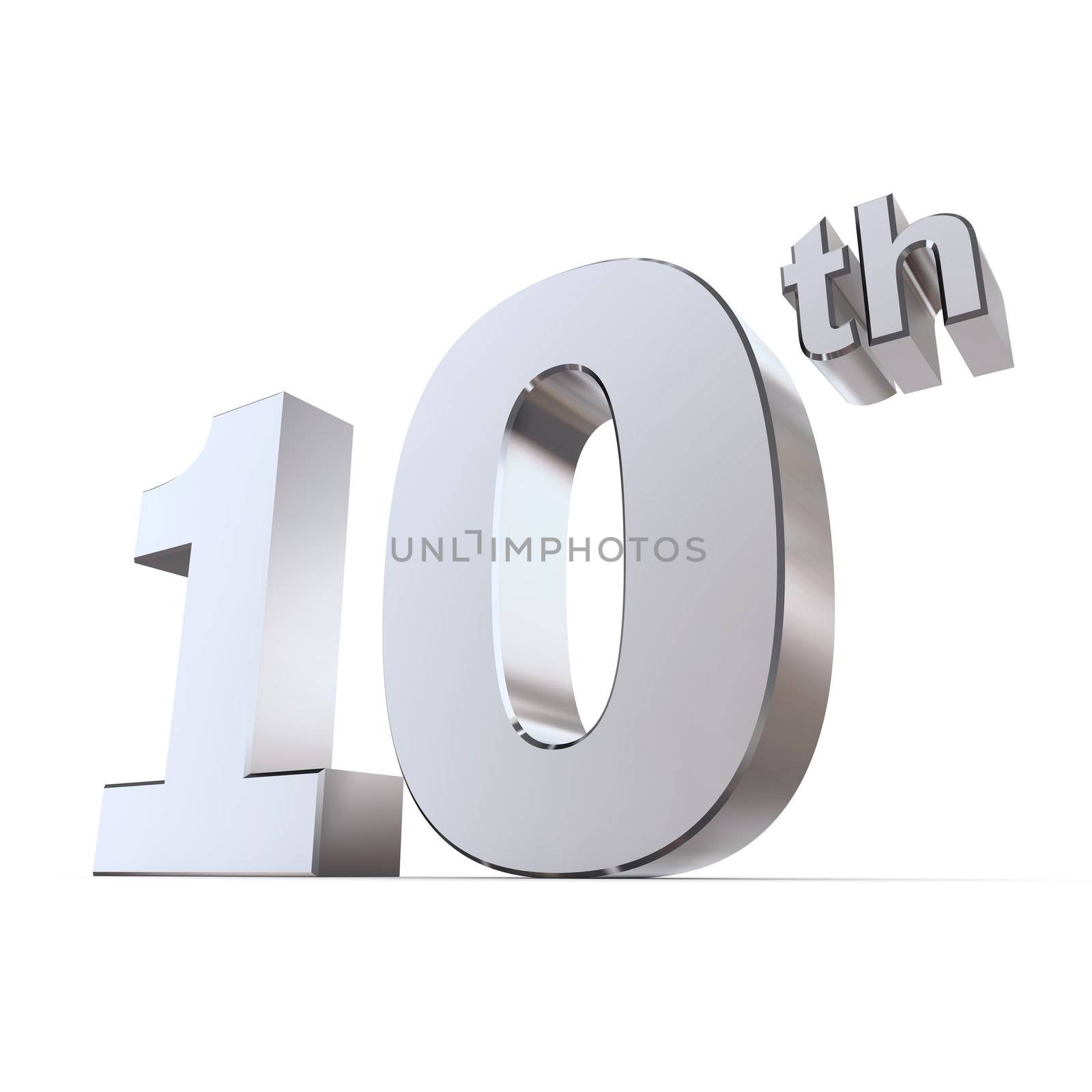 shiny 3d number 10th made of silver/chrome - tin or aluminum wedding anniversary