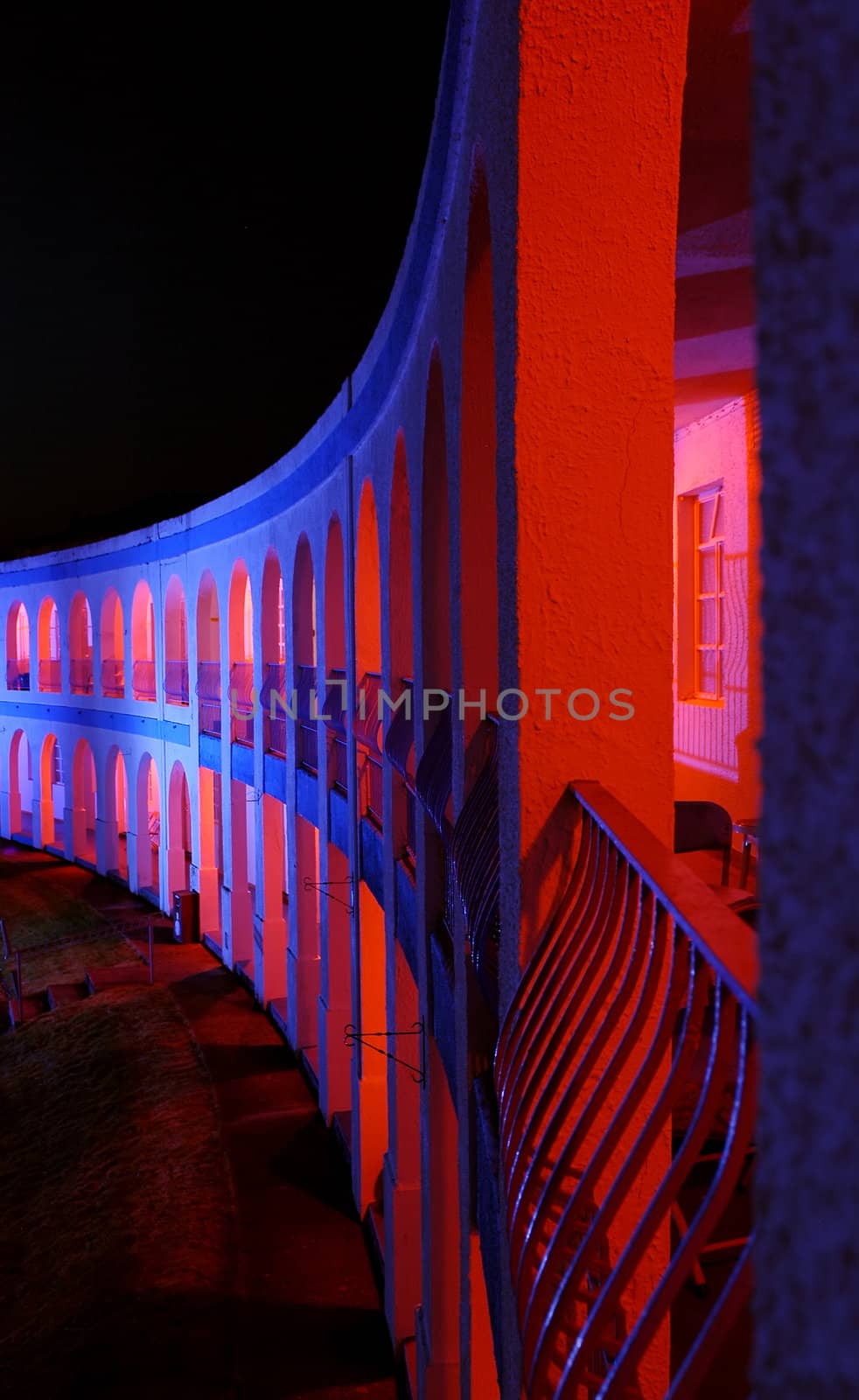 floodlit vintage art deco architecture