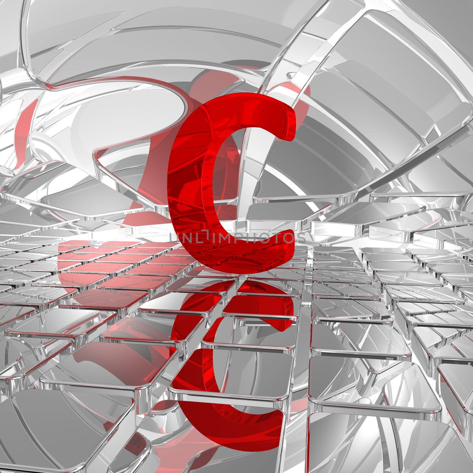red uppercase letter c in futuristic space - 3d illustration