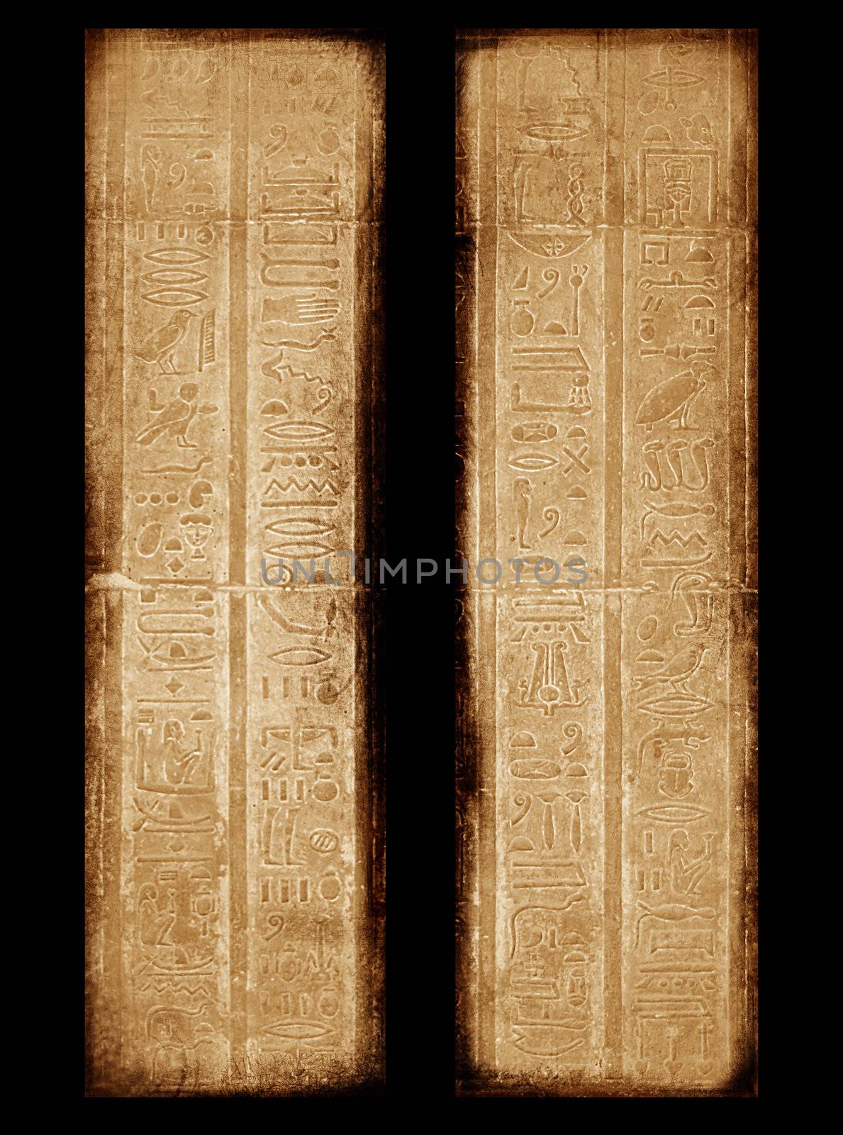 Egyptian sings on the wall, grunge background by Kudryashka