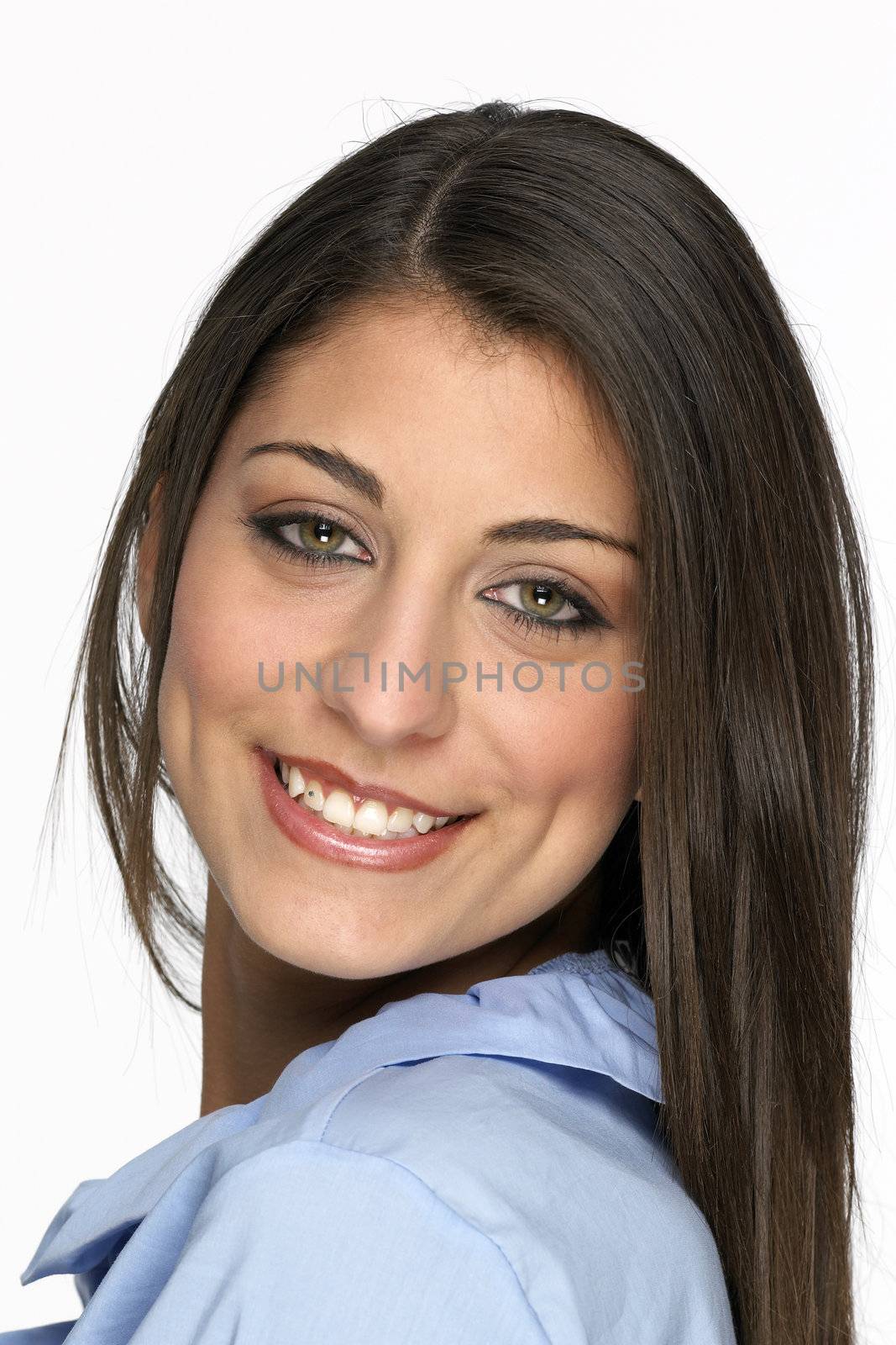 Woman smiling isolated on a white background