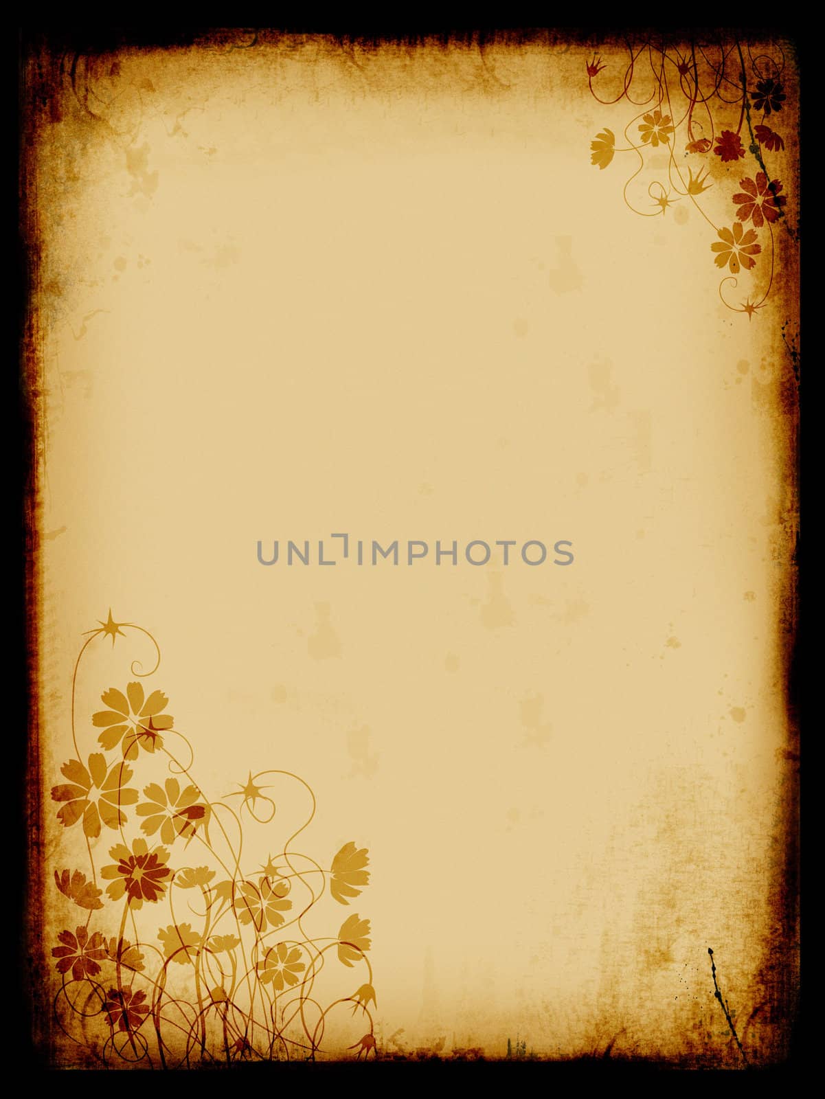 Grunge background, old paper, pattern, flowers