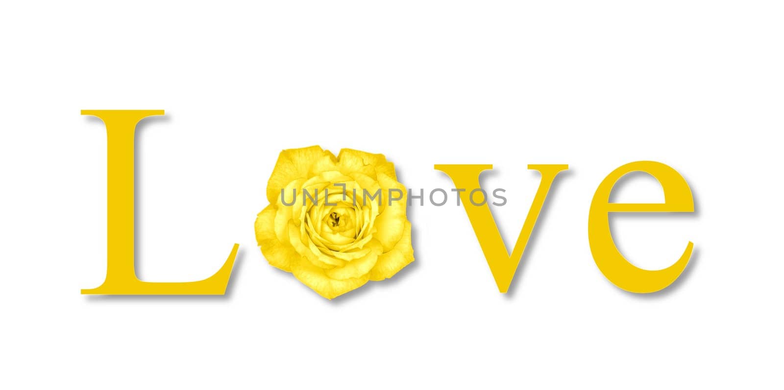 The text love with a flower on white background.