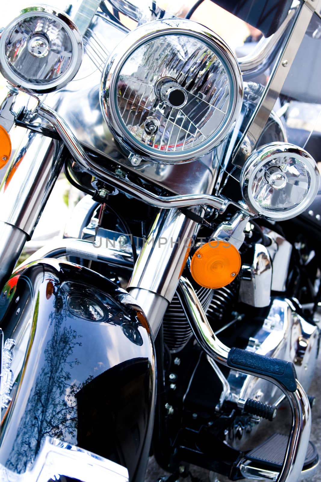 Front view of a motorcycle with blue tint.