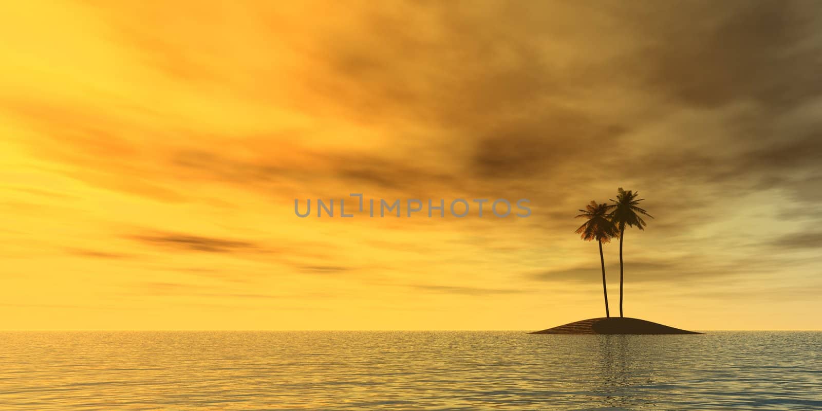 three palms on lonely island - 3d illustration