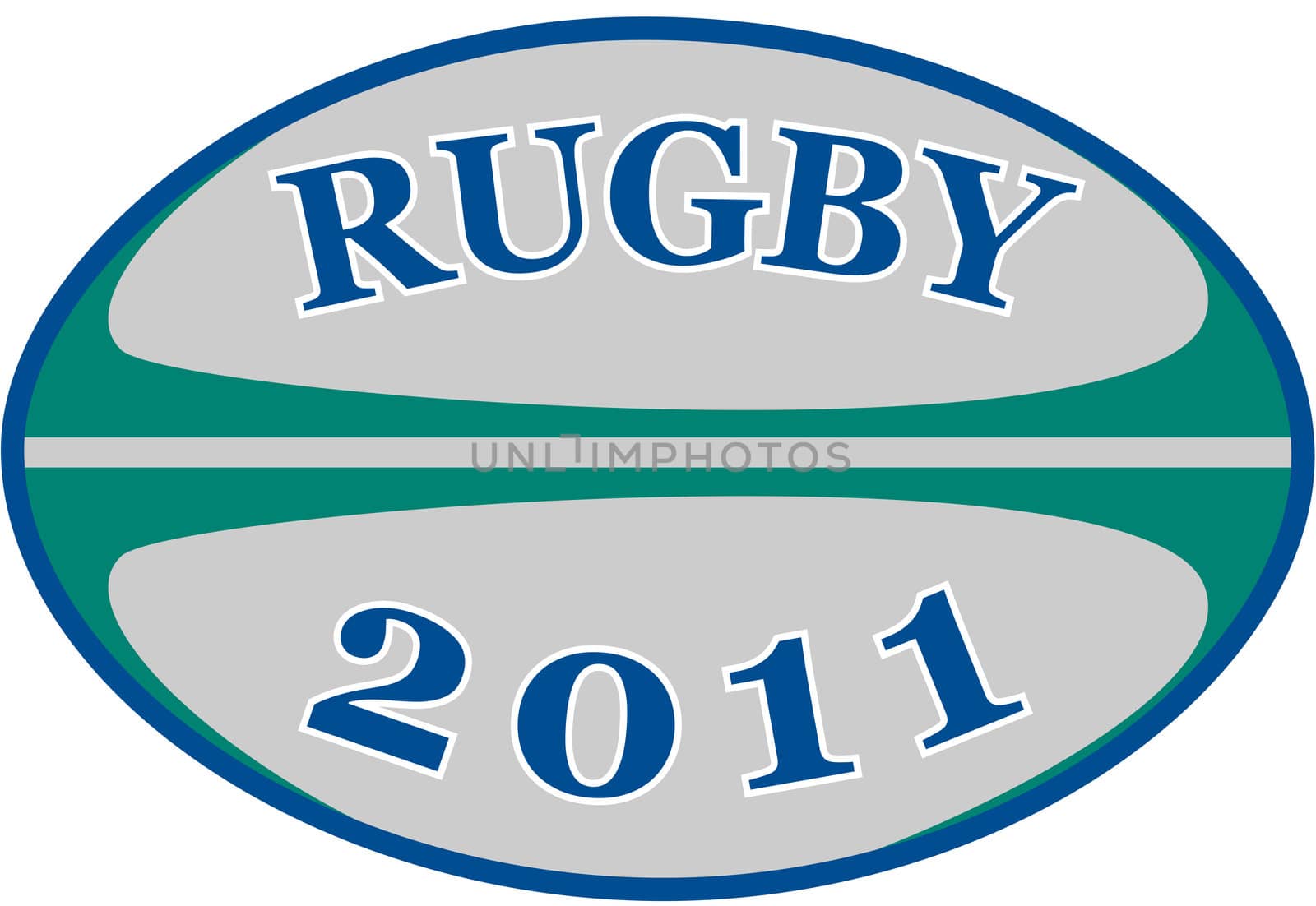 illustration of a rugby ball with words "Rugby 2011 "