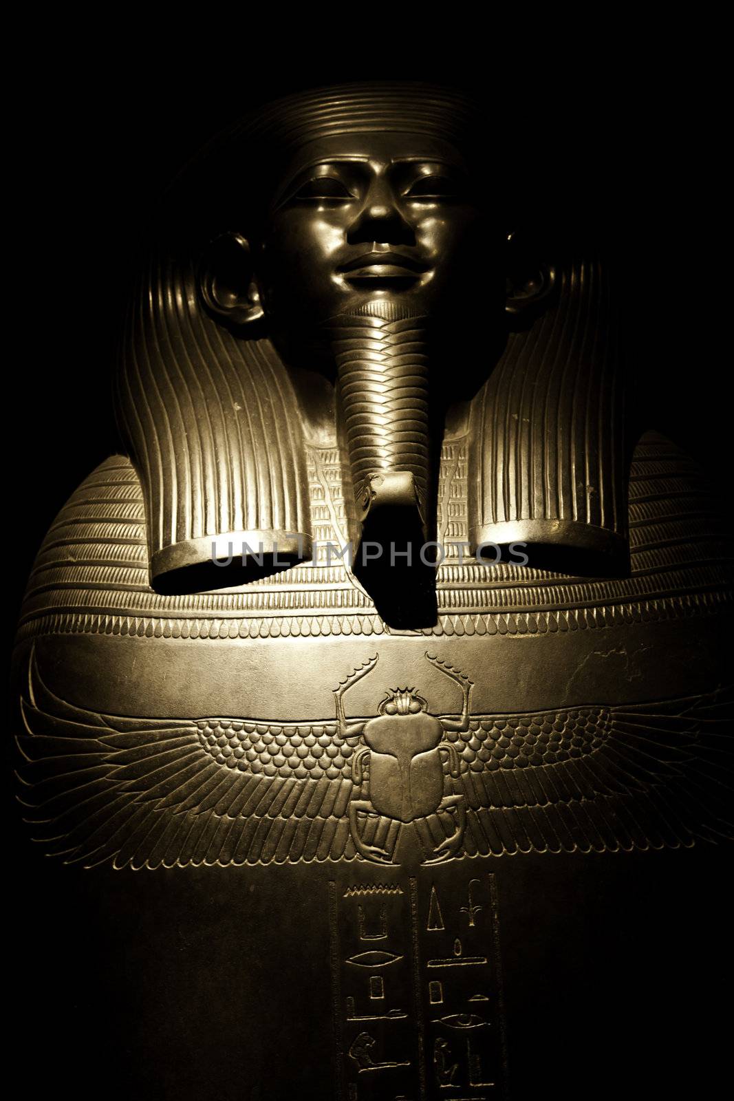 Egyptian sarcophagus on black, useful for concepts linked to death