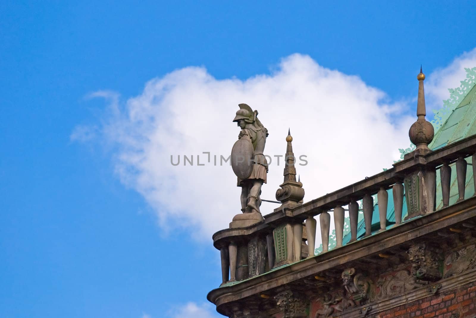 Soldier statue on the roof of Bremen Rathaus, Germany