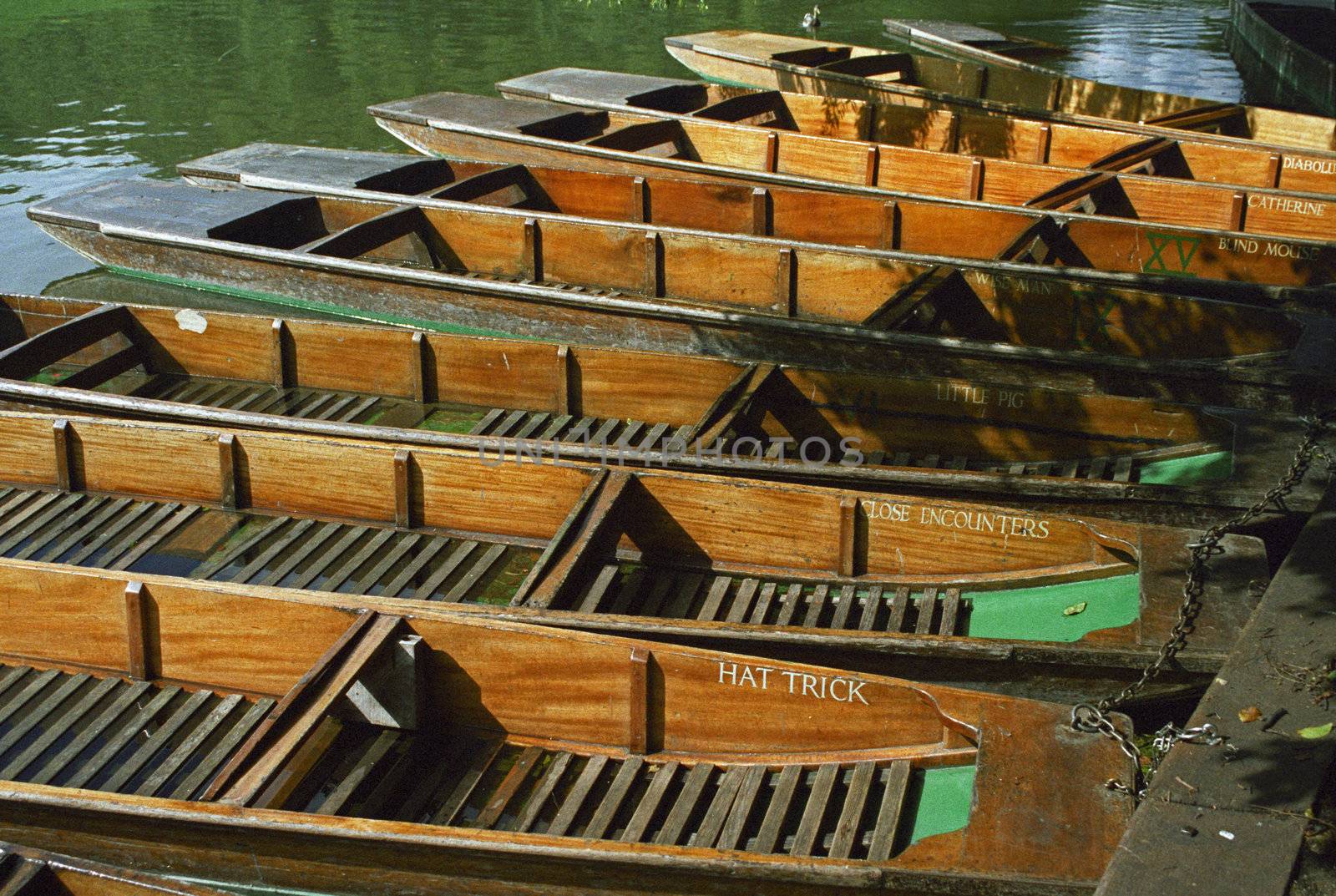 Punts for hire on a summer day on the river Cam 