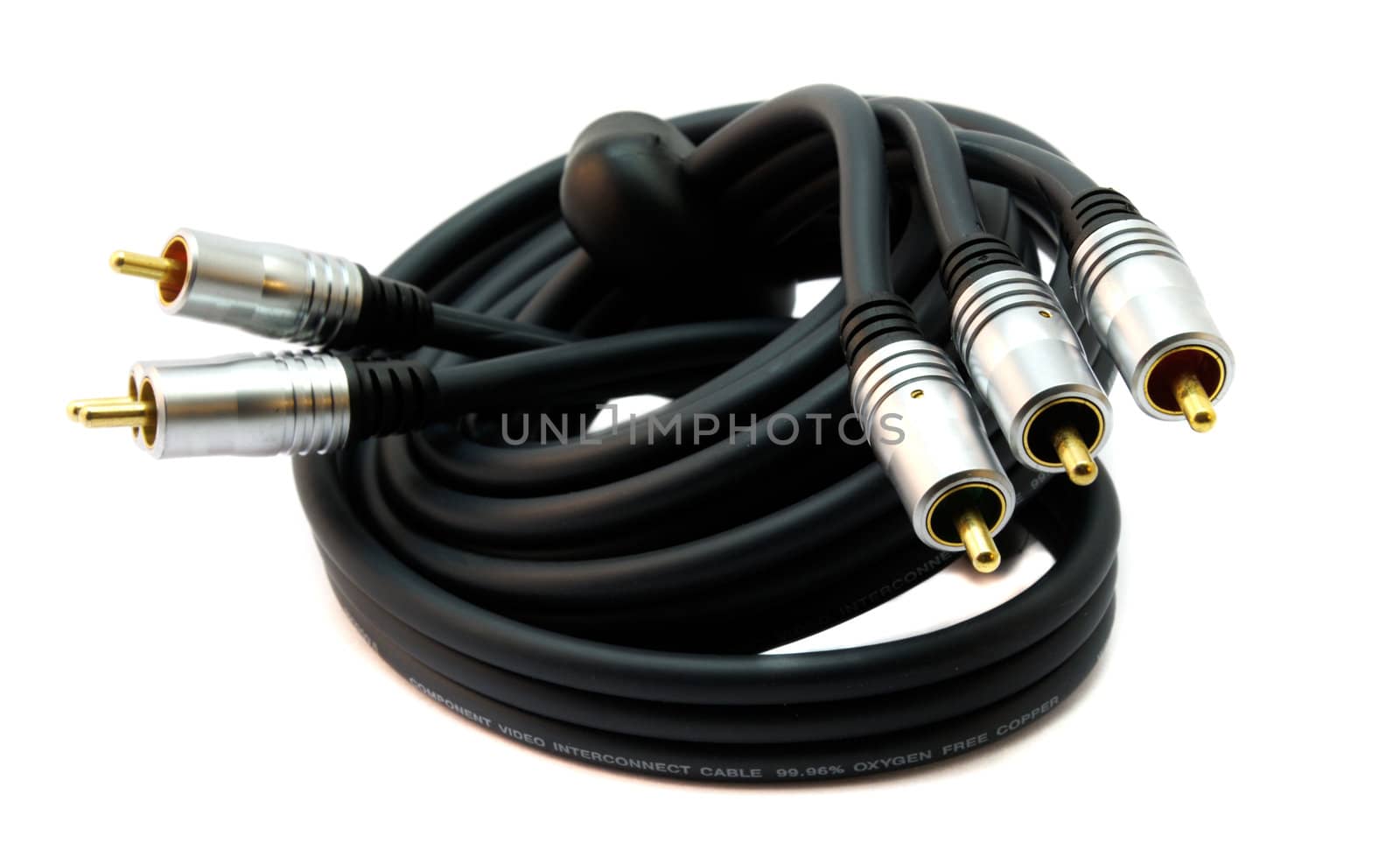 Bunch of chinch cables TV against white background