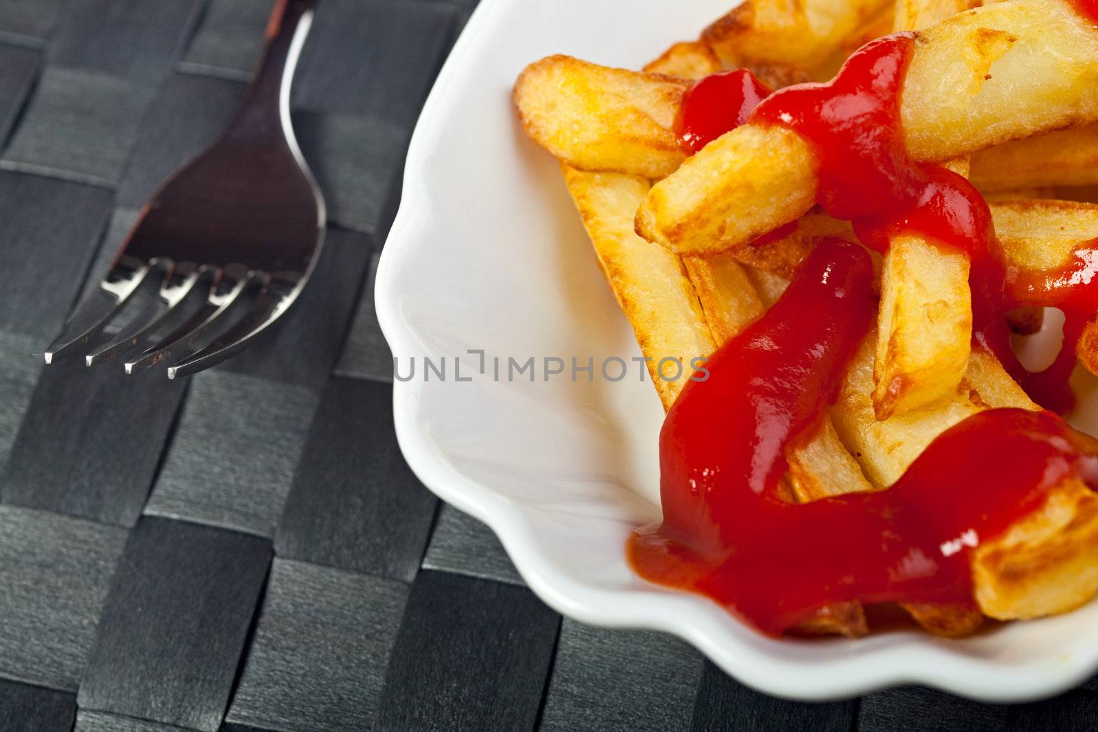 french fries on a typical plate by bernjuer