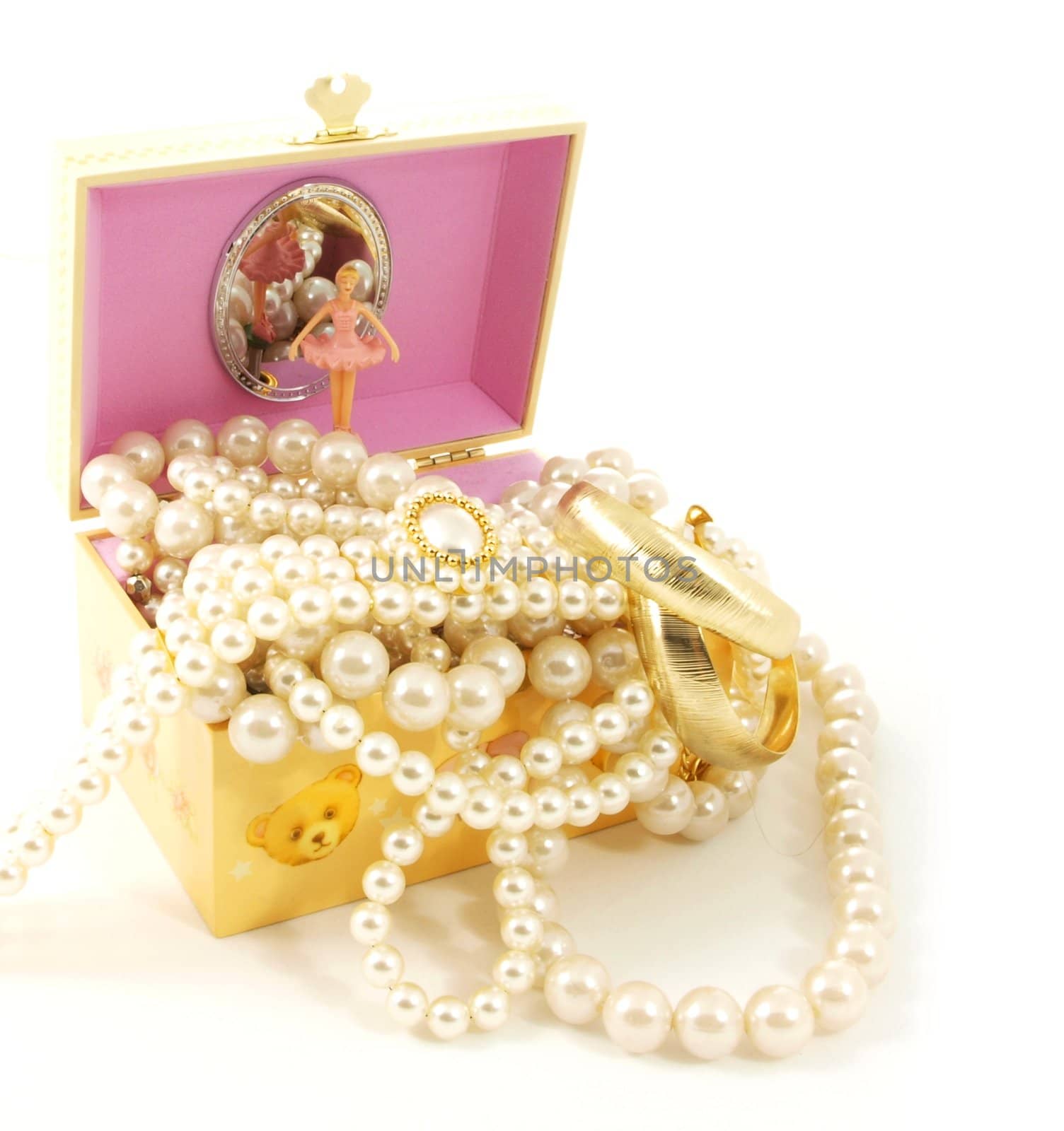 Jewelery box with ballerina, isolated towards white