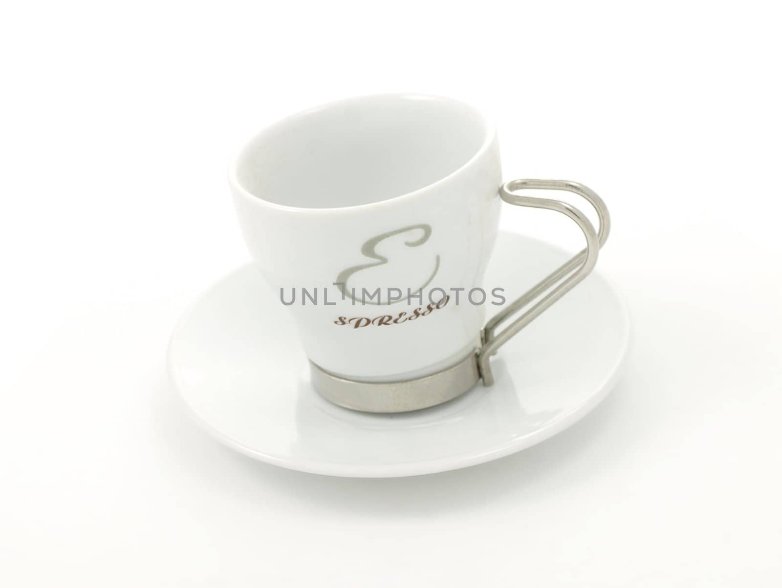 Espresso coffee cup, on plate, towards white