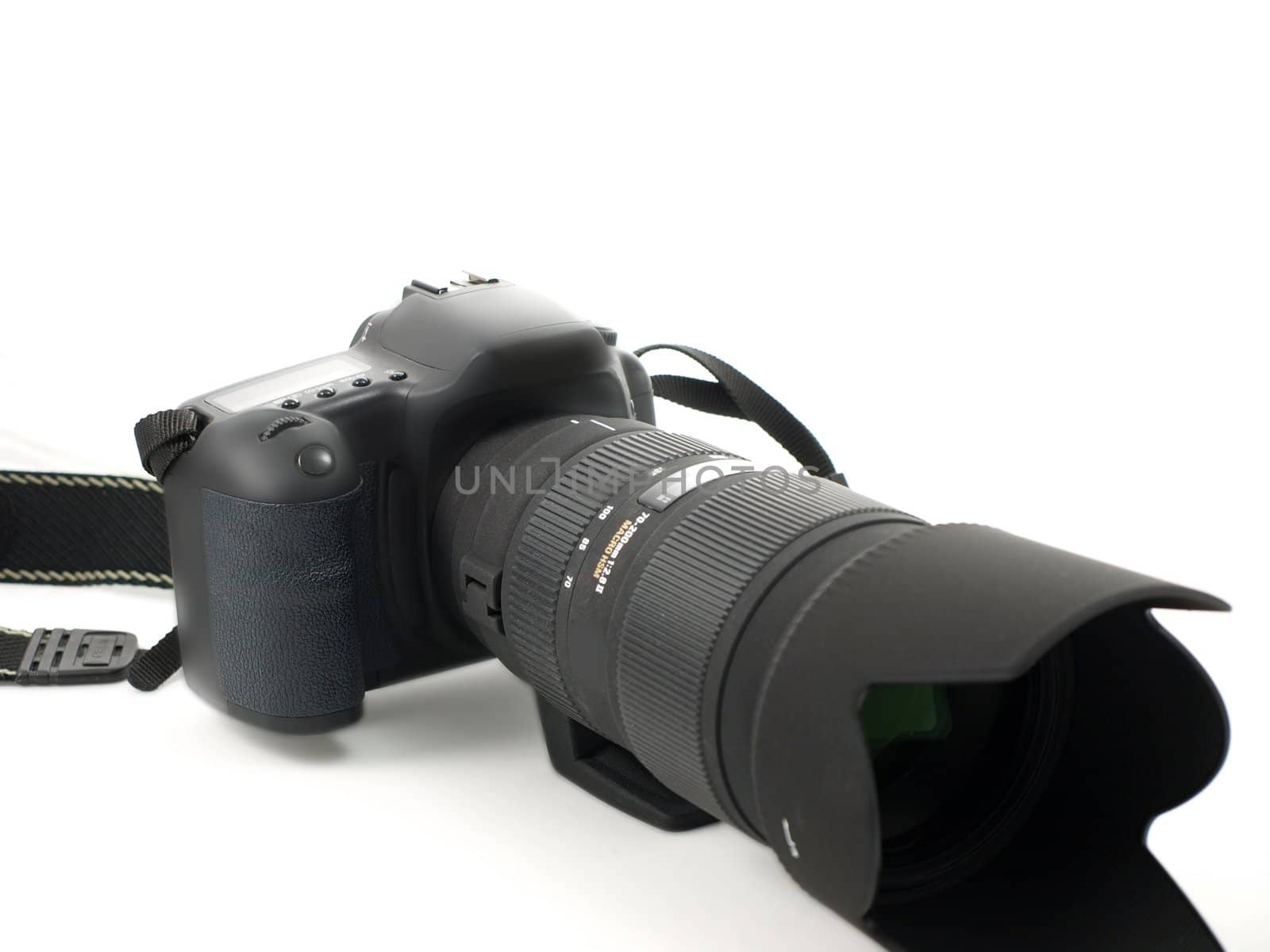 Camera with lens, towards white background