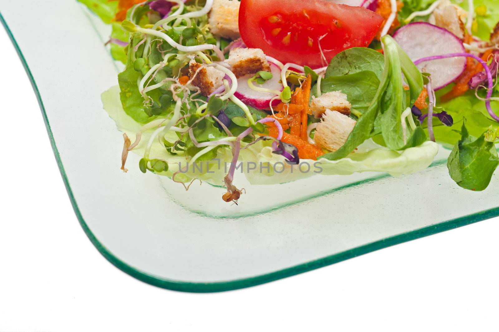 mixed salad on a glass plate by bernjuer