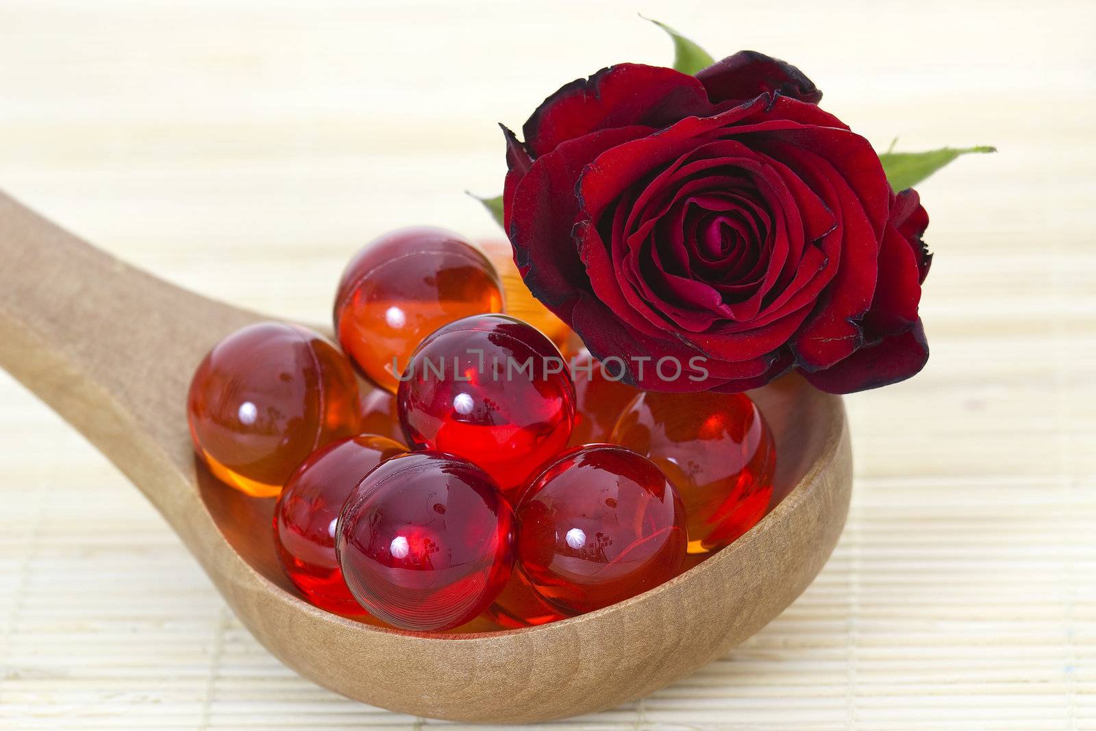oil bath pearls and fresh rose