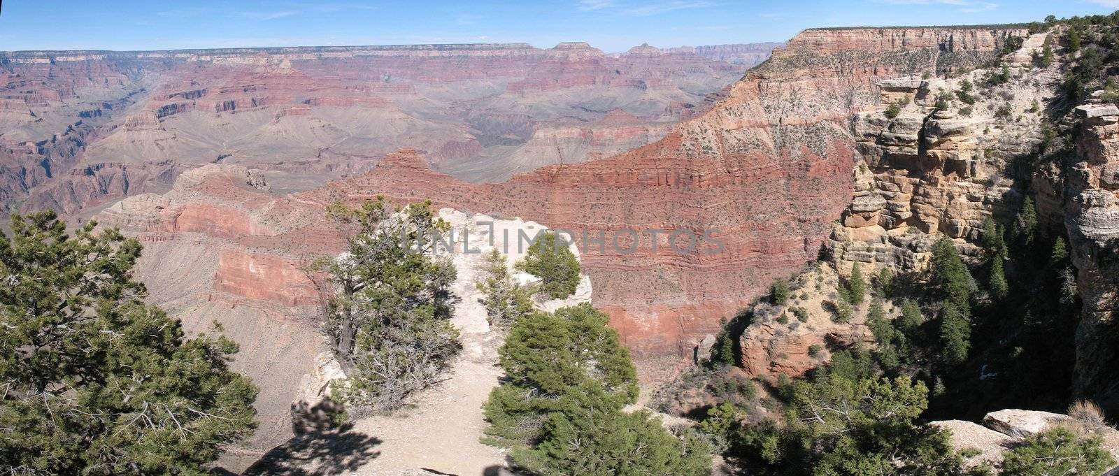 A panorama of the famous Grand Canyon, South Rim.on a beautiful sunny day in April.