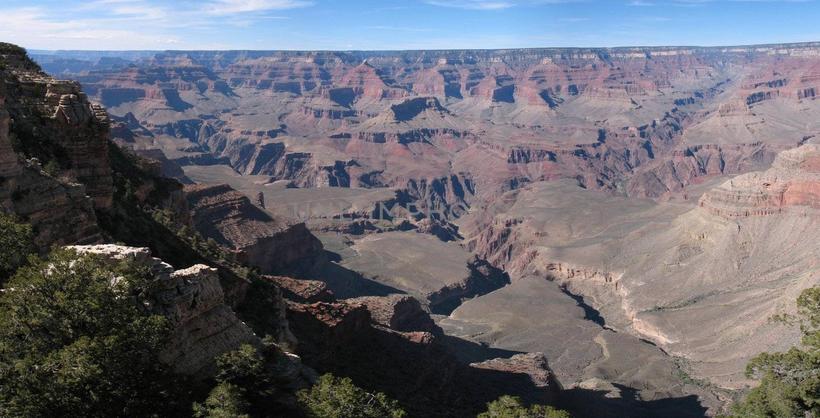 A panorama of the famous Grand Canyon, South Rim, on a beautiful sunny day in April.