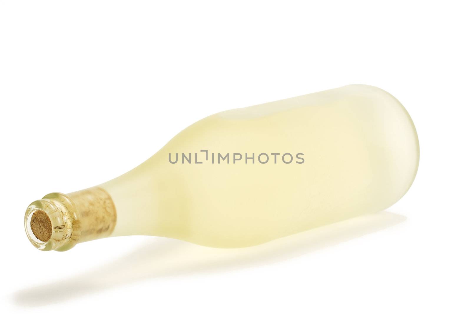 lying dull prosecco bottle on white background