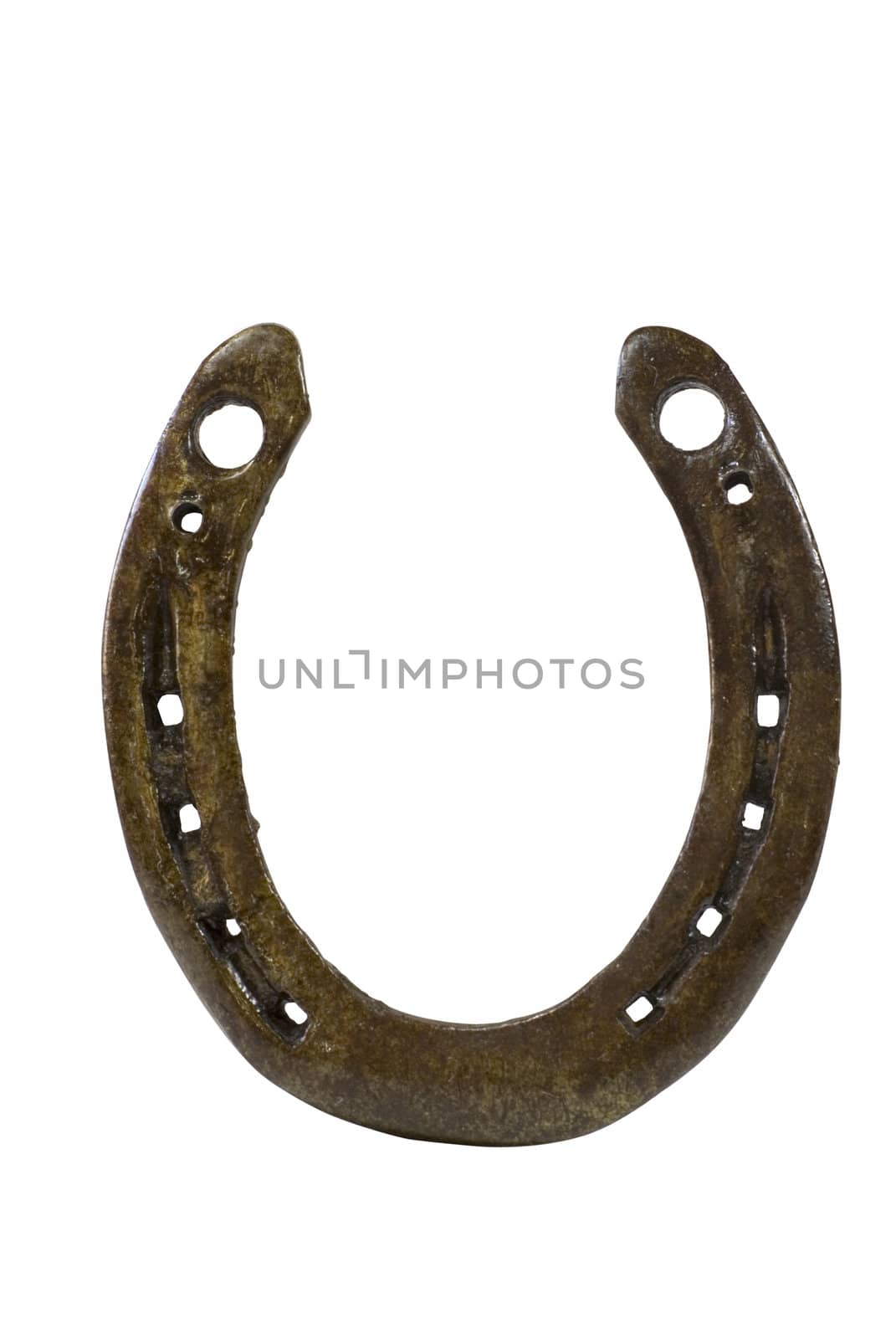 Shot of old brown horseshoe isolated on white background.