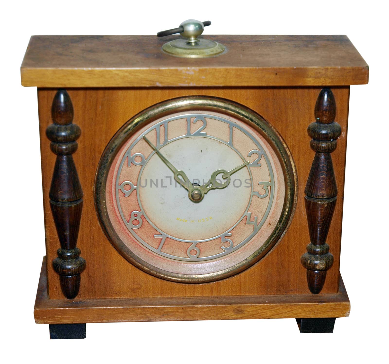 Antique Russian Made Clock isolated with clipping path           