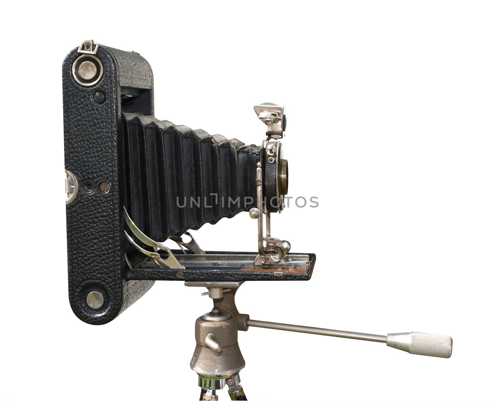 Antique Camera on Tripod isolated with clipping path          