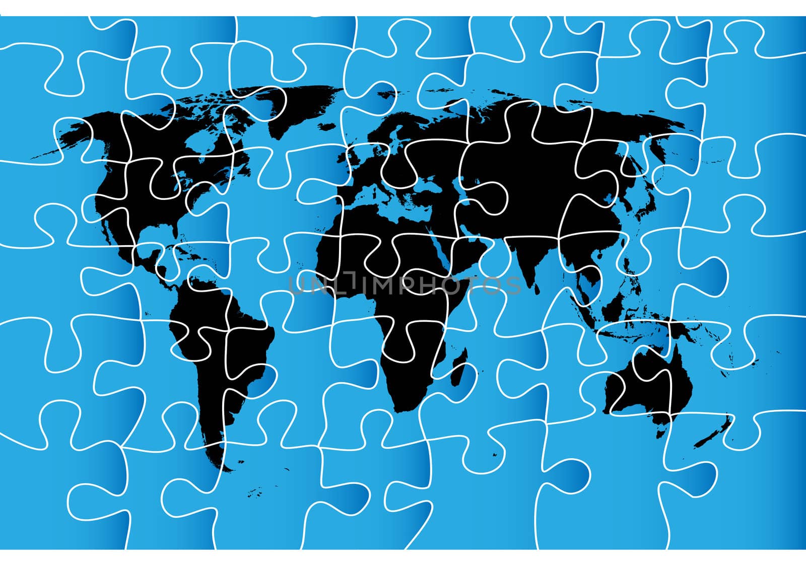 World map puzzle, isolated objects over white background
